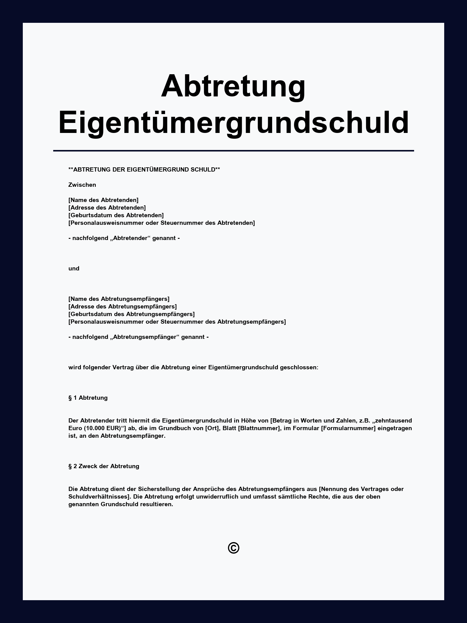 Abtretung Eigentümergrundschuld Muster