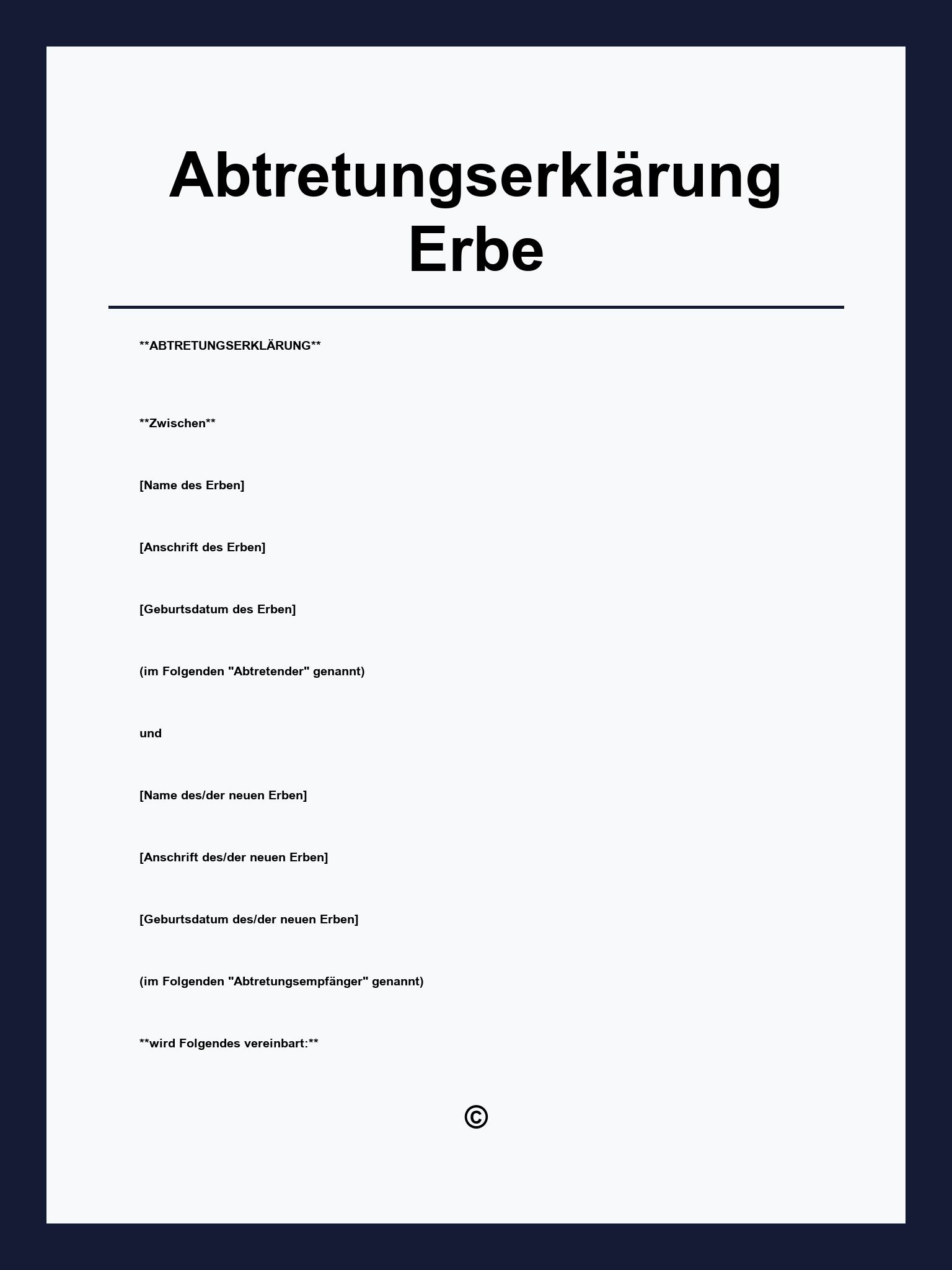 Abtretungserklärung Erbe Vorlage