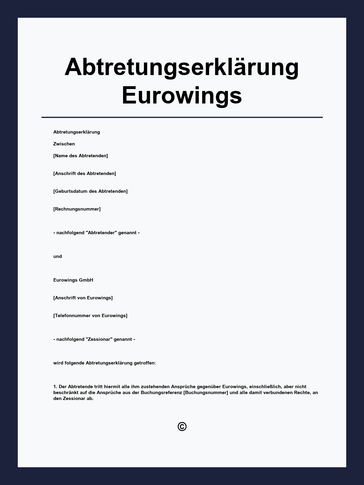 Abtretungserklärung Eurowings
