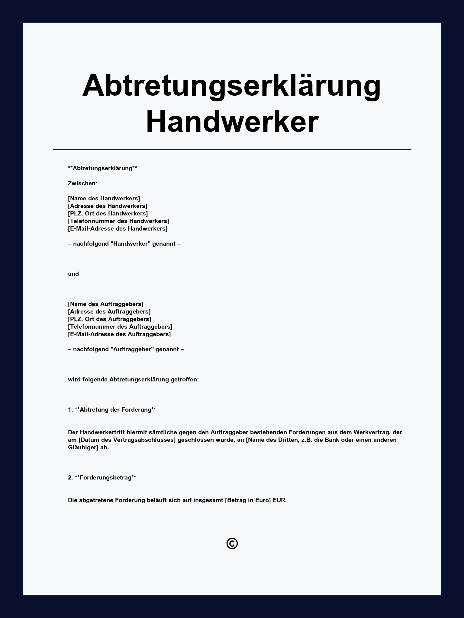 Abtretungserklärung Handwerker