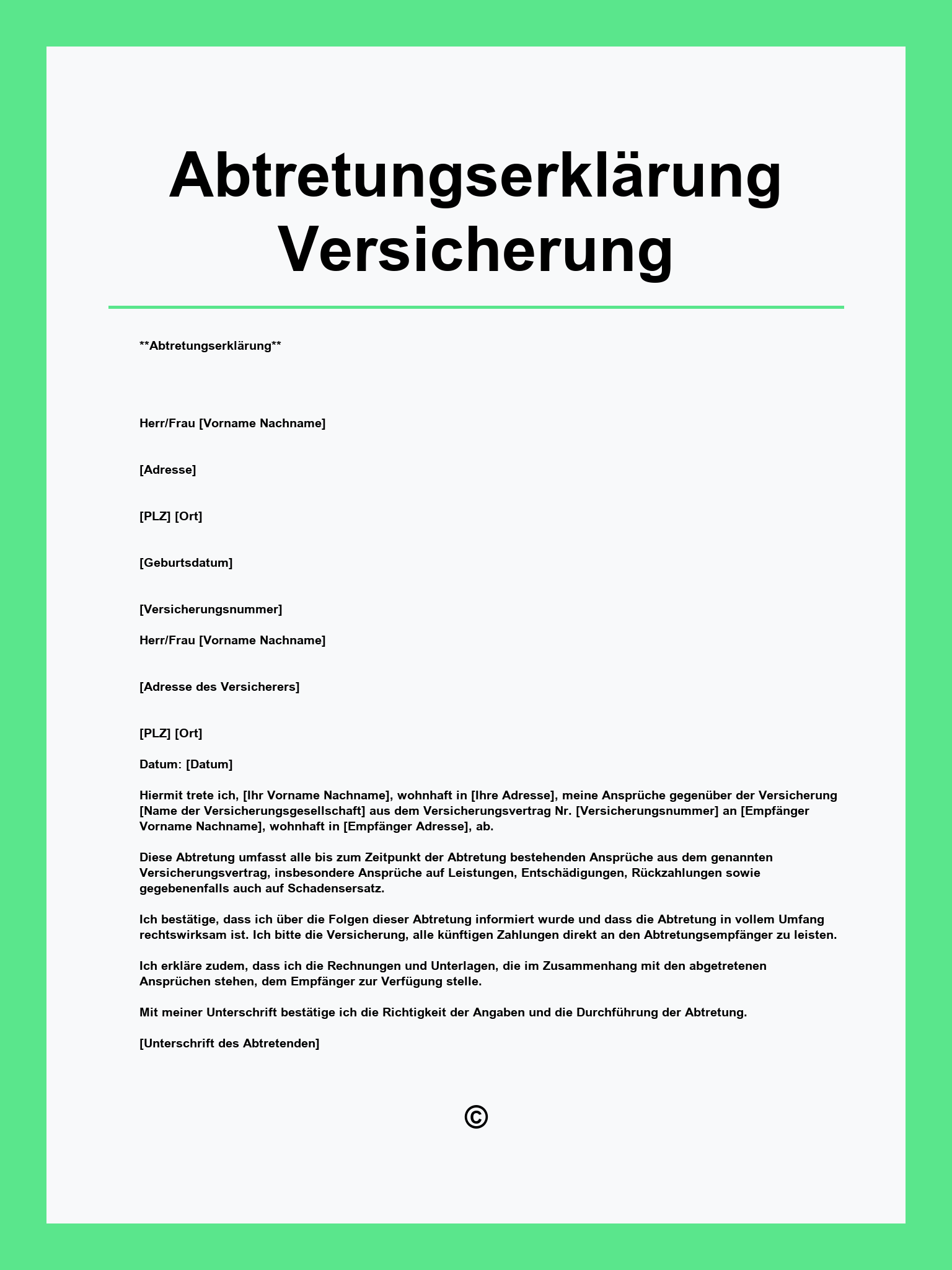 Abtretungserklärung Versicherung Muster