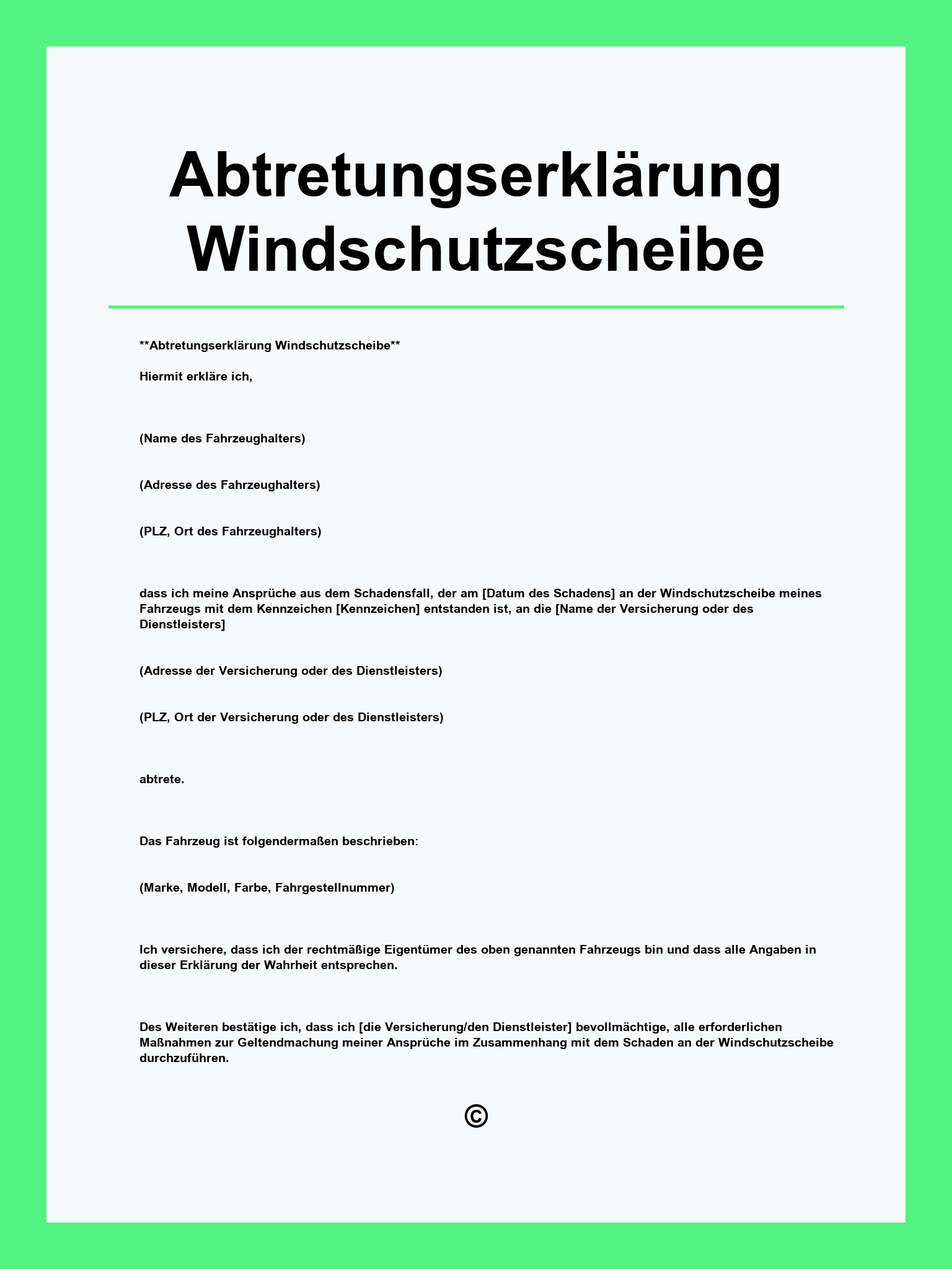 Abtretungserklärung Windschutzscheibe