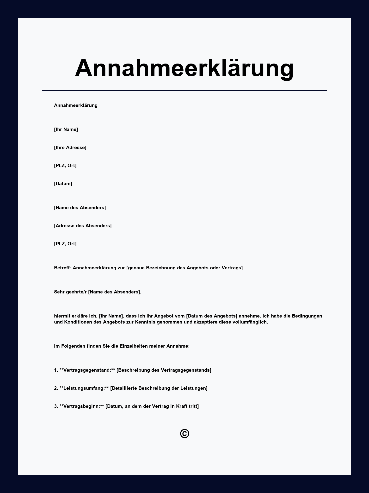 Annahmeerklärung Muster