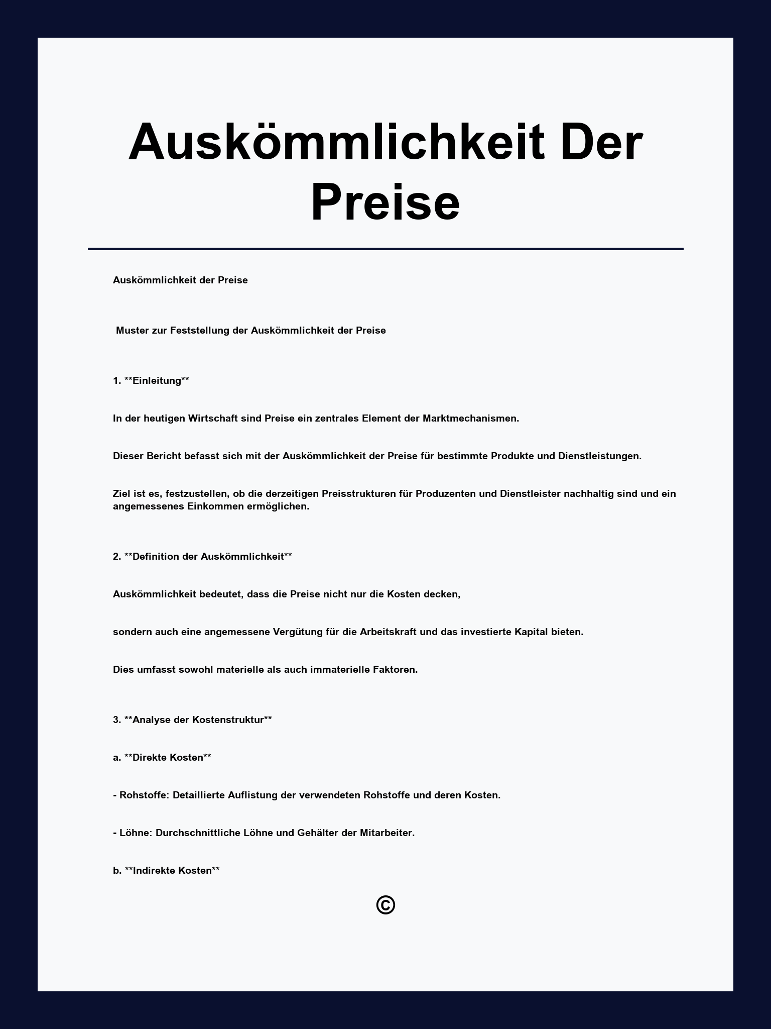 Auskömmlichkeit Der Preise Muster