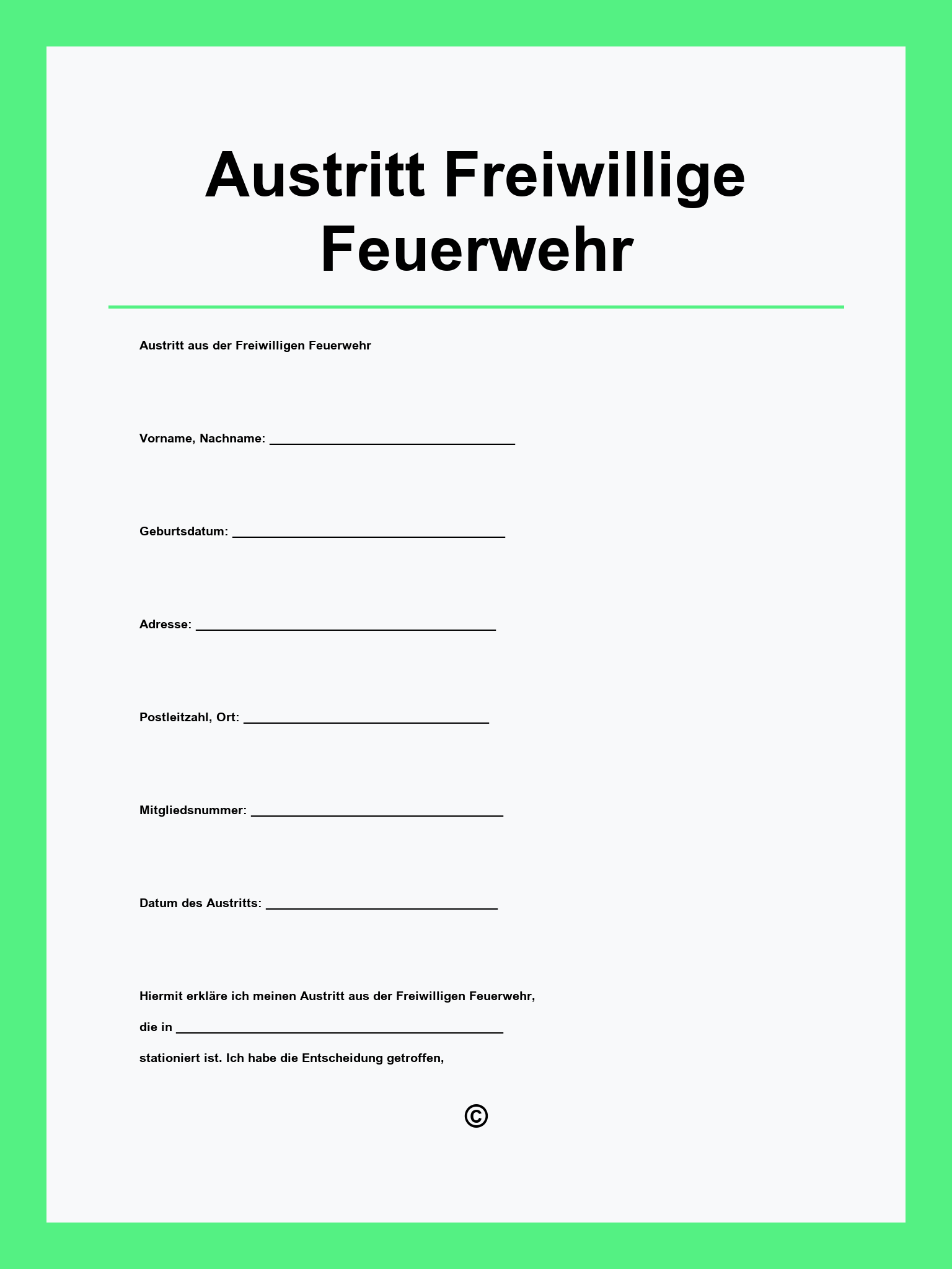Austritt Freiwillige Feuerwehr Vorlage