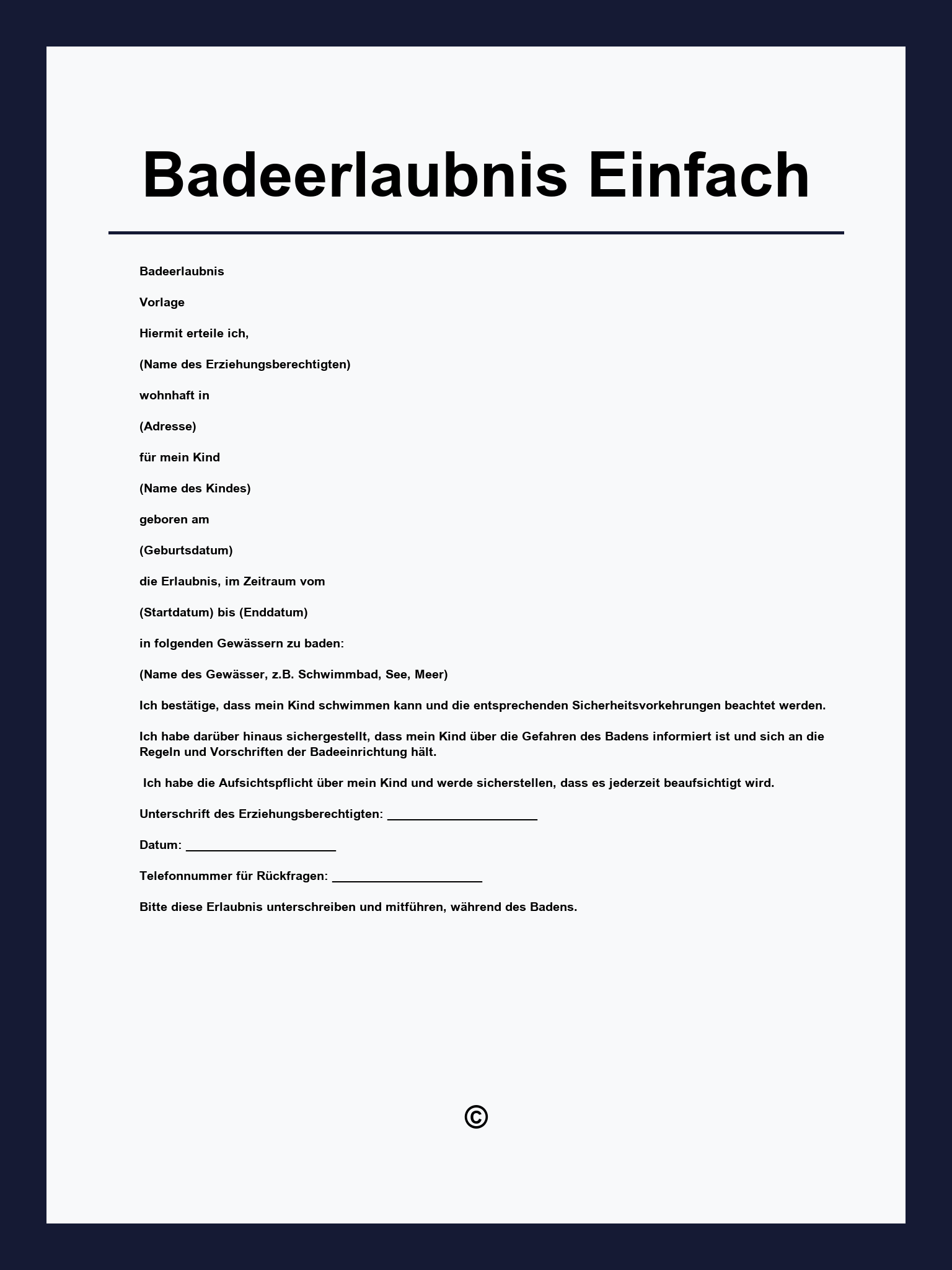 Badeerlaubnis Vorlage Einfach