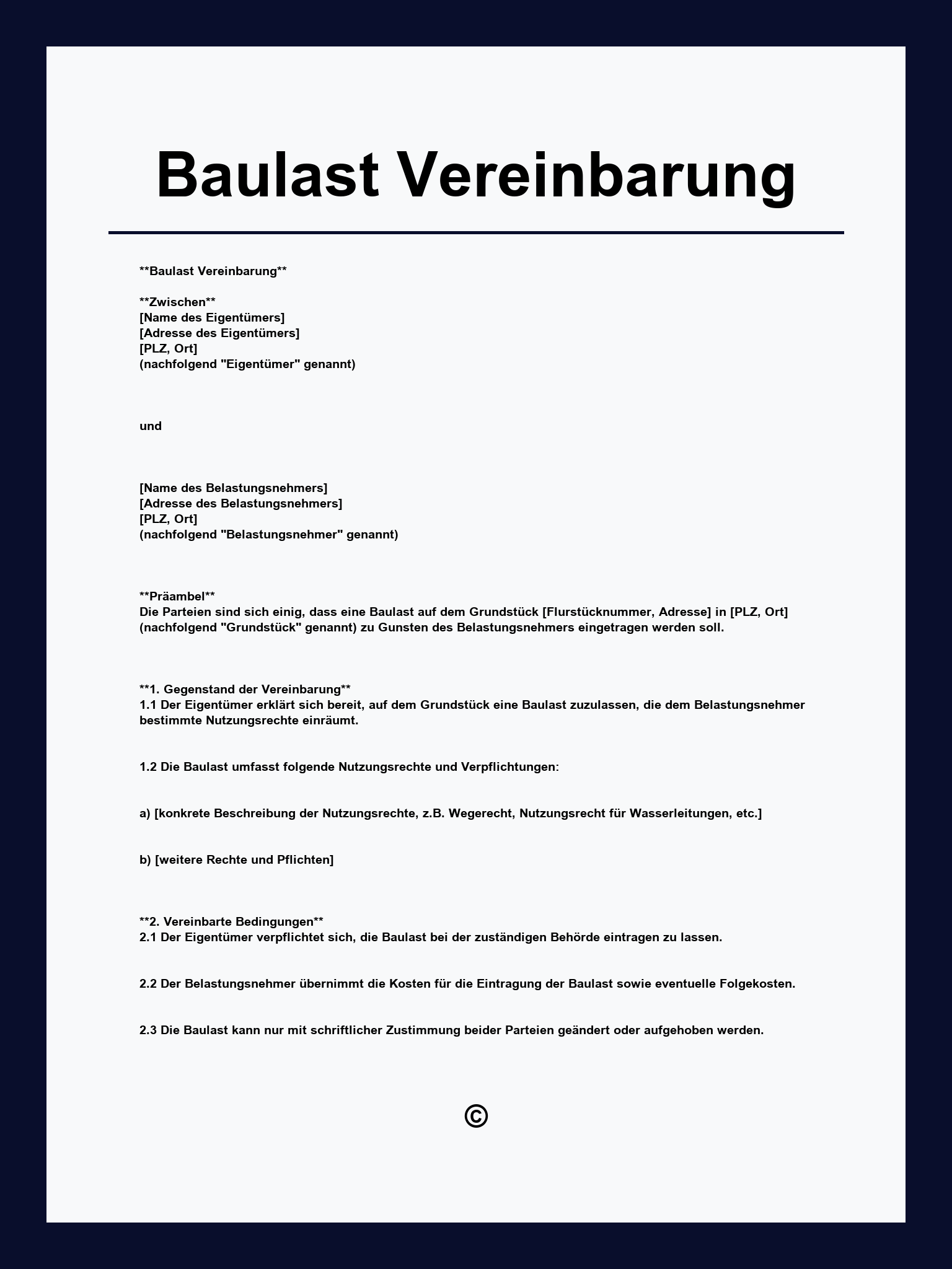 Baulast Vereinbarung Muster