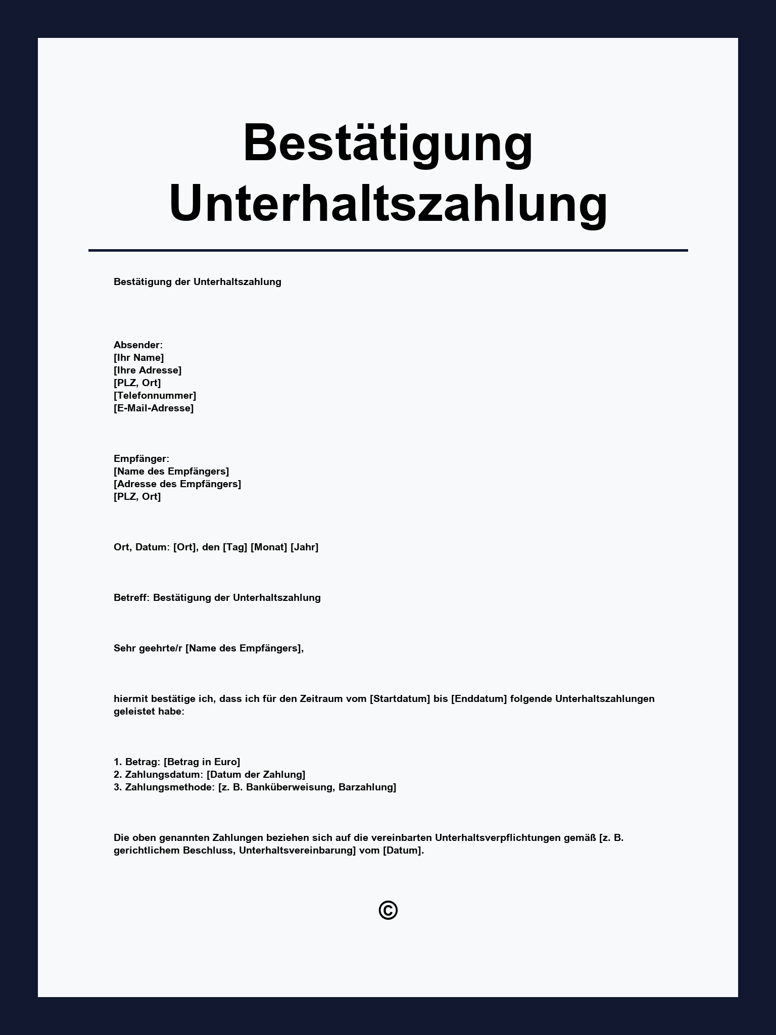 Vorlage Bestätigung Unterhaltszahlung