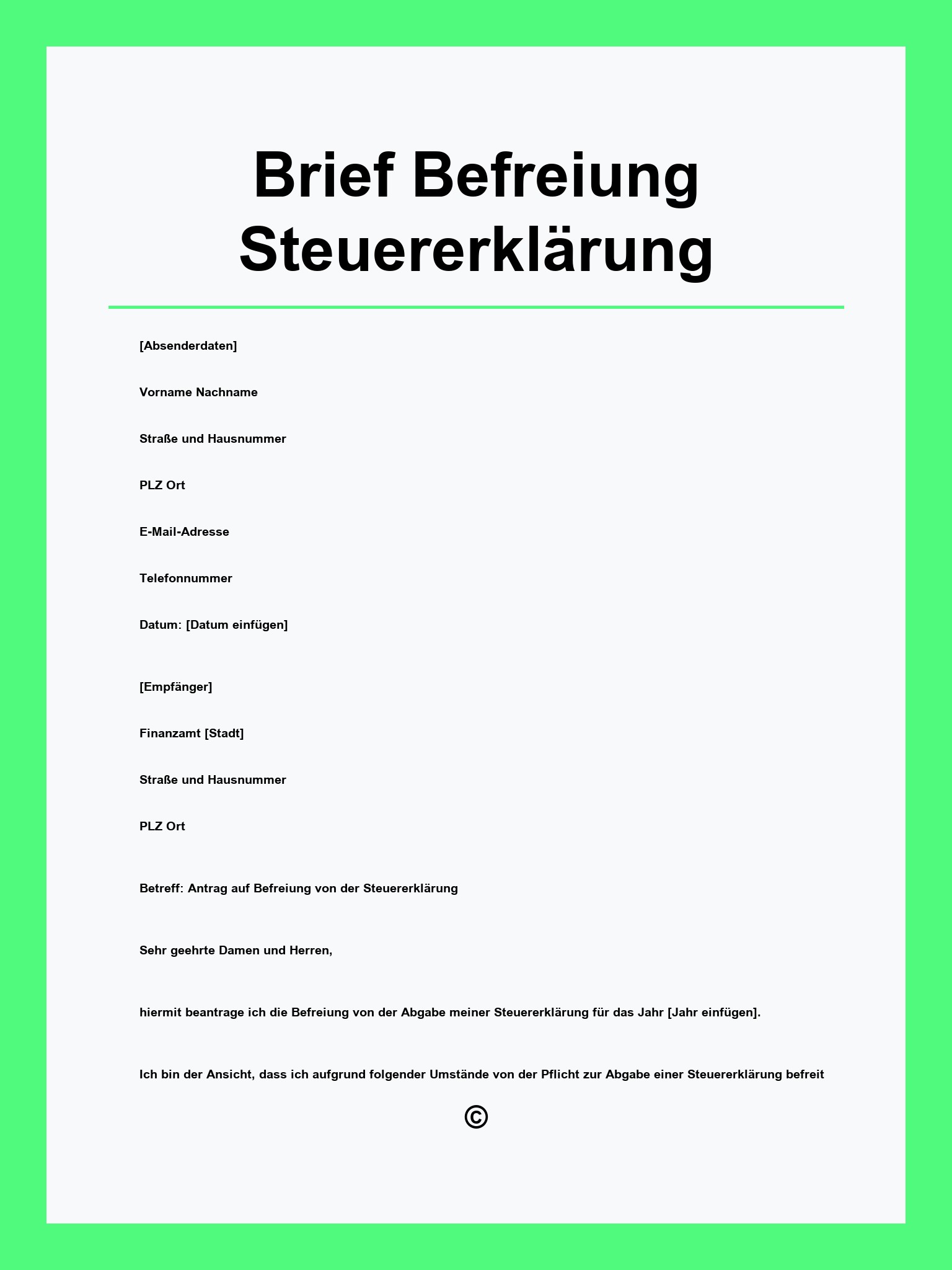 Musterbrief Befreiung Steuererklärung
