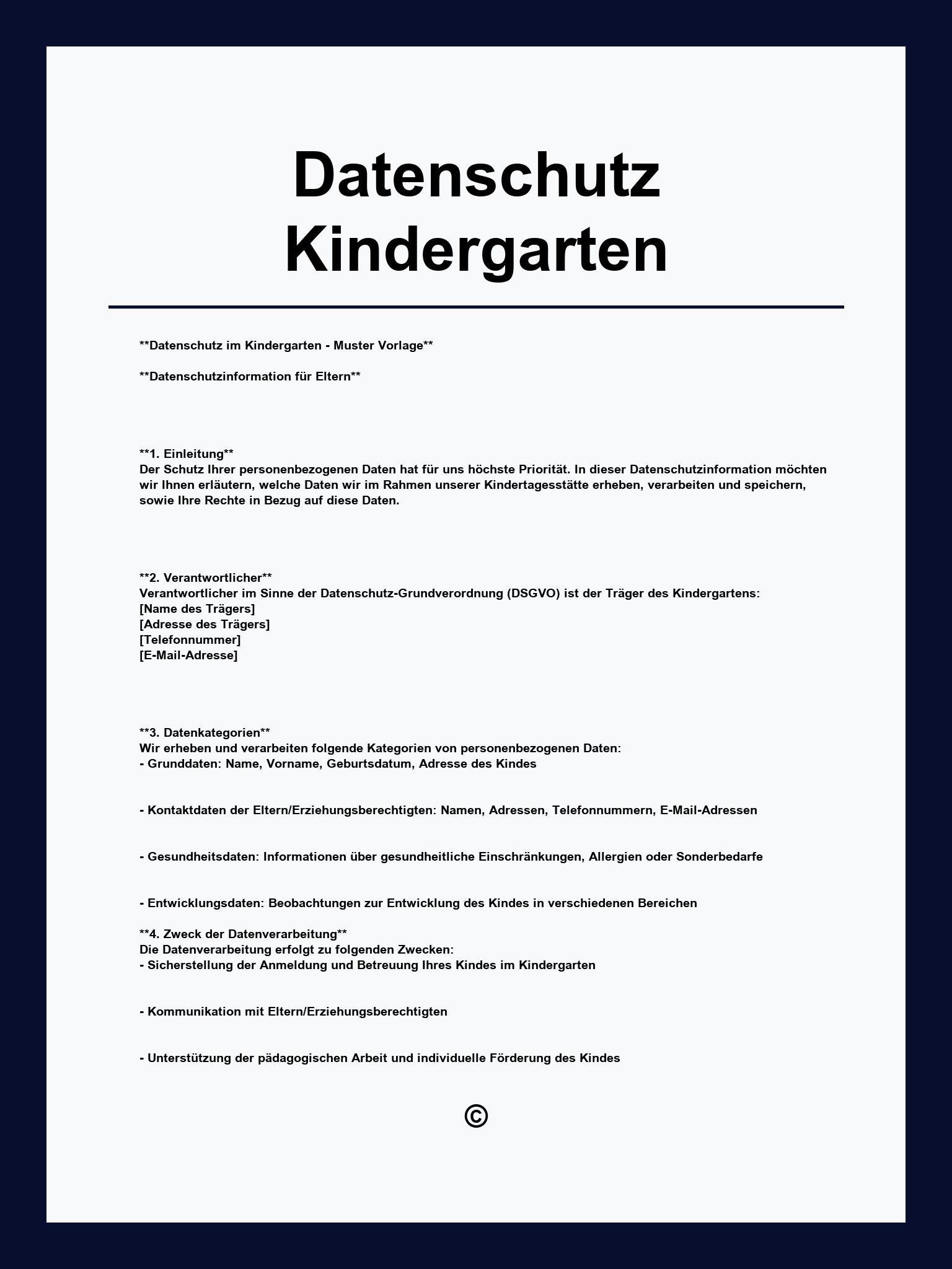 Datenschutz Kindergarten Vorlage