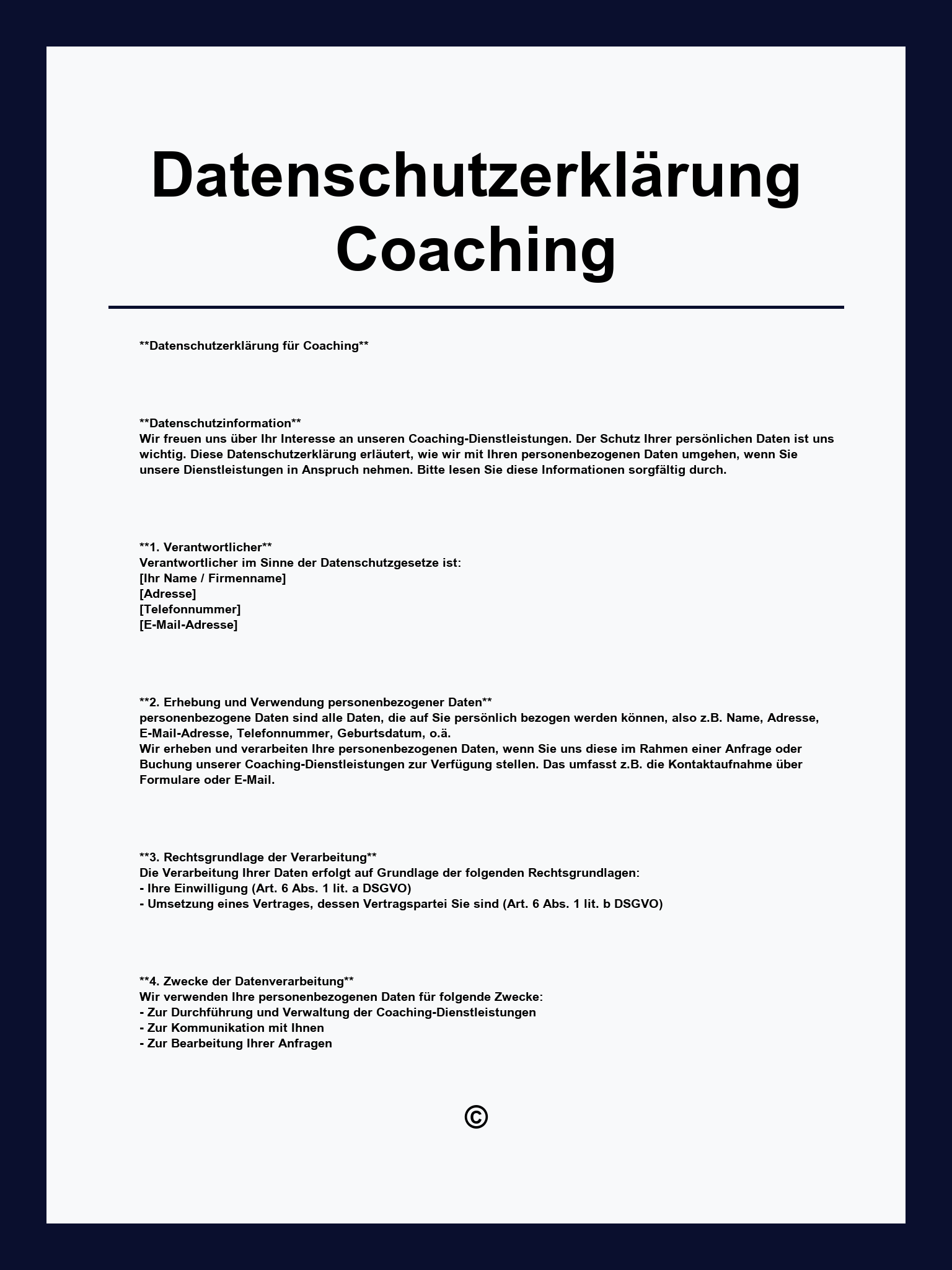 Datenschutzerklärung Coaching Muster