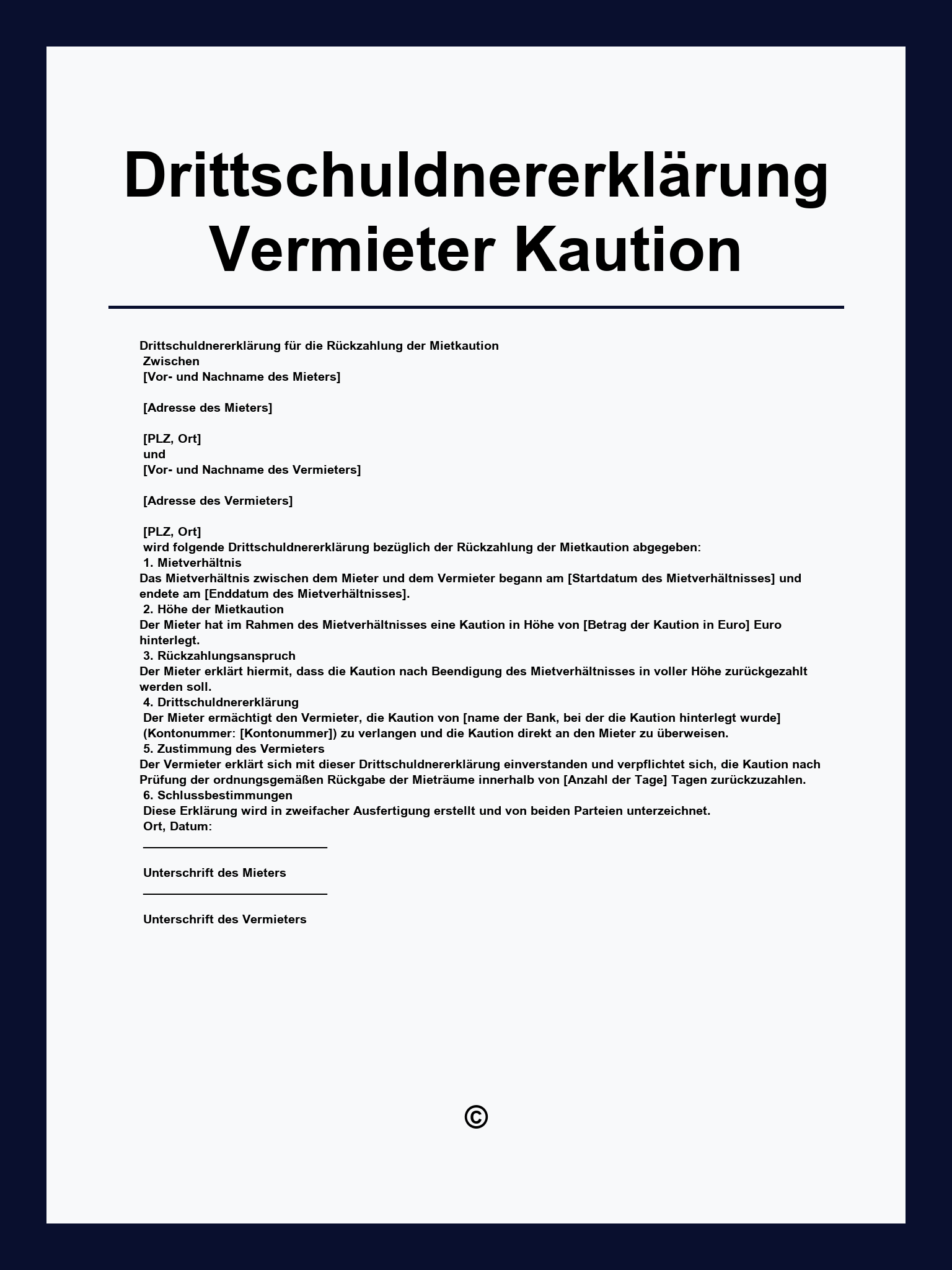 Drittschuldnererklärung Vermieter Kaution Muster