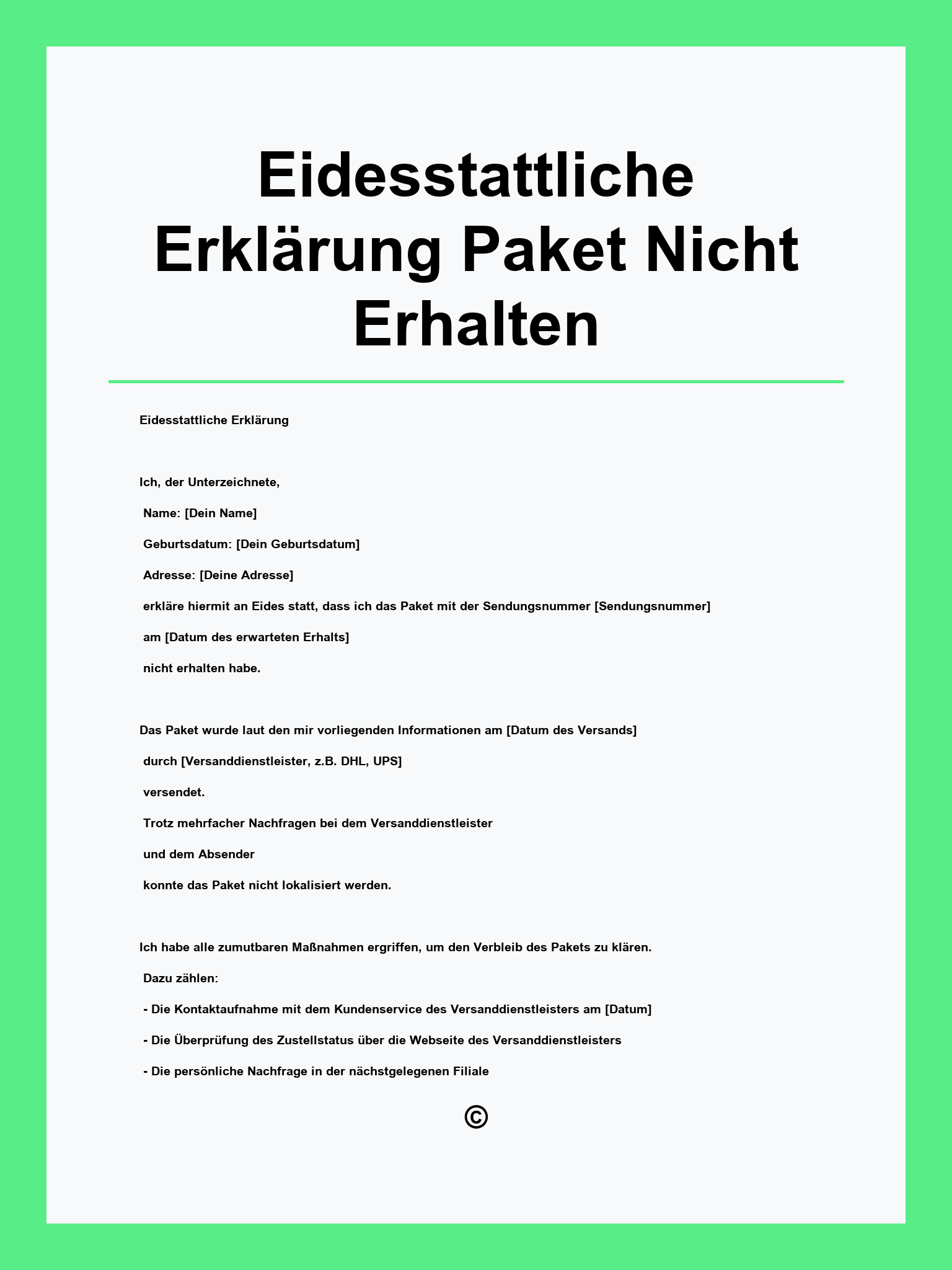 Eidesstattliche Erklärung Paket Nicht Erhalten