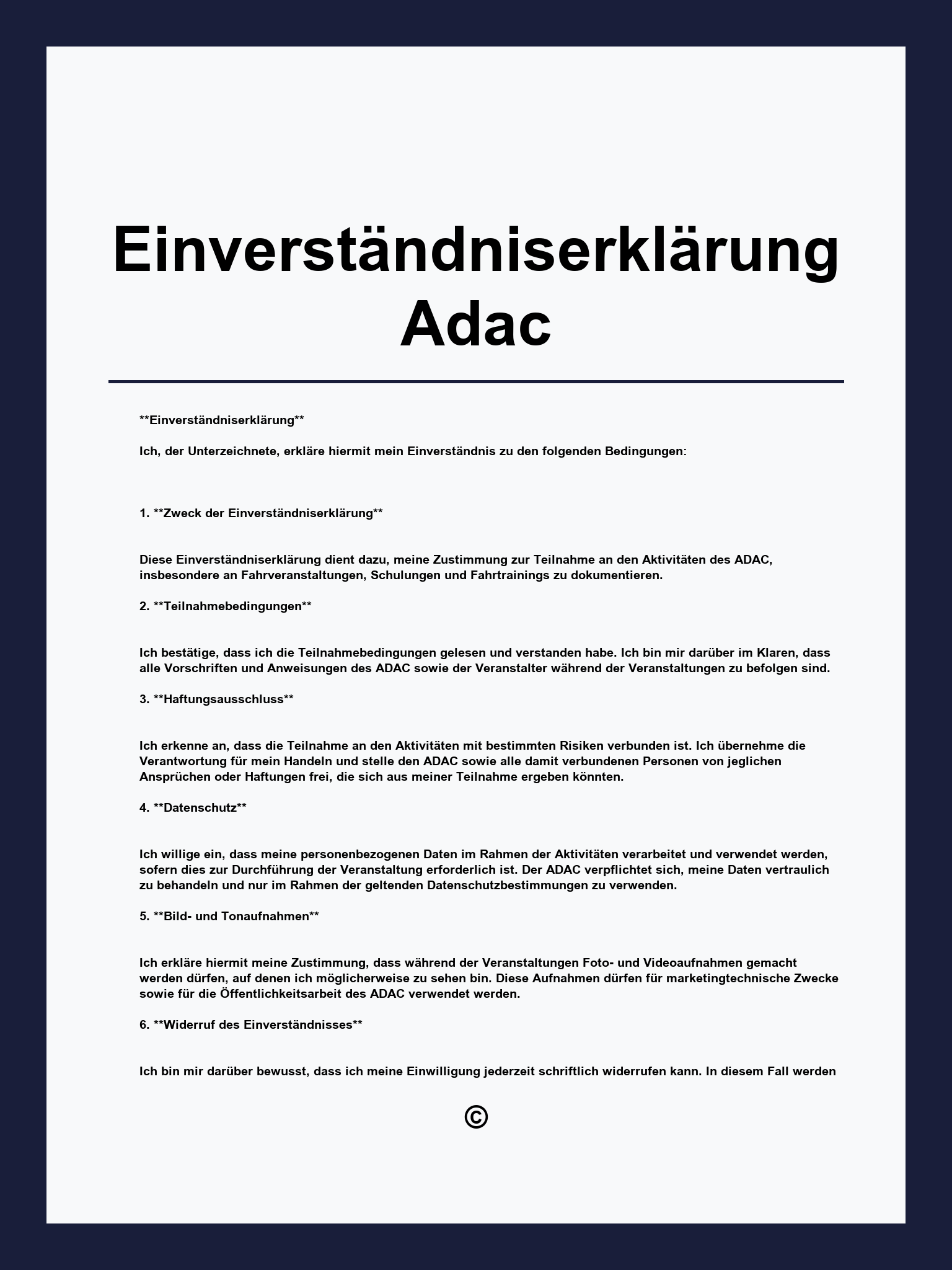 Einverständniserklärung Adac