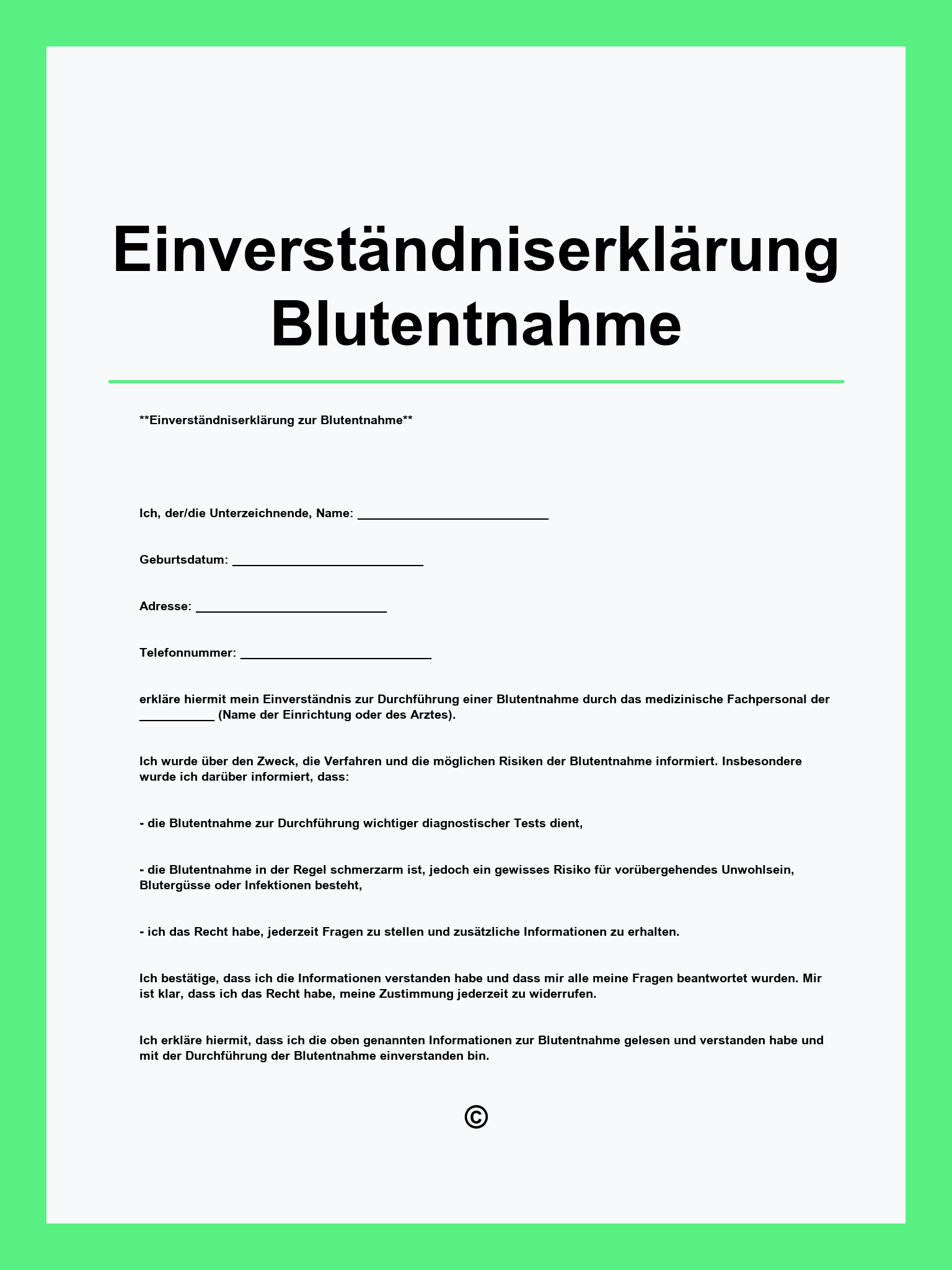 Einverständniserklärung Blutentnahme Muster