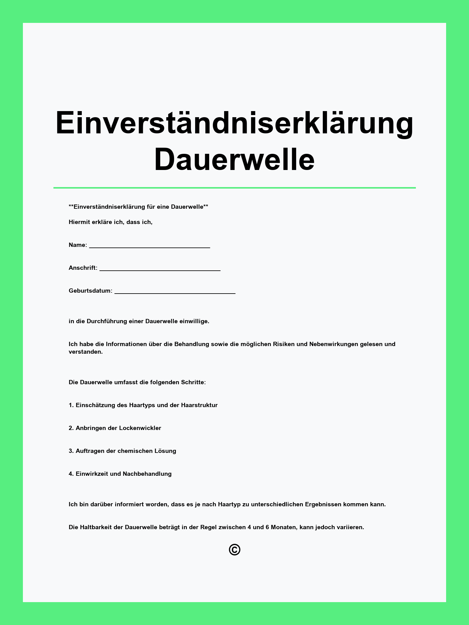 Einverständniserklärung Dauerwelle