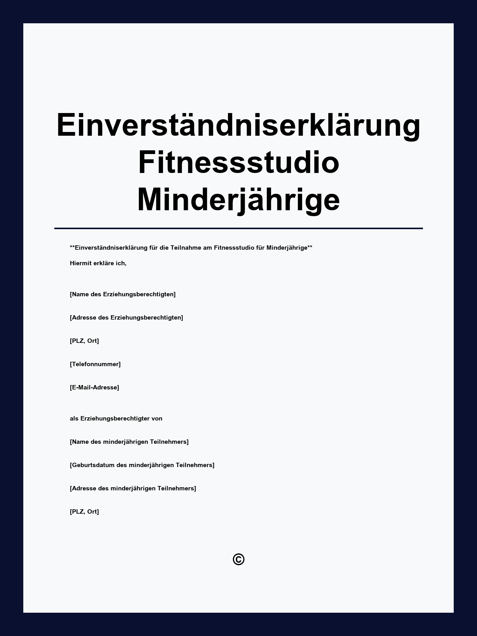 Einverständniserklärung Fitnessstudio Minderjährige