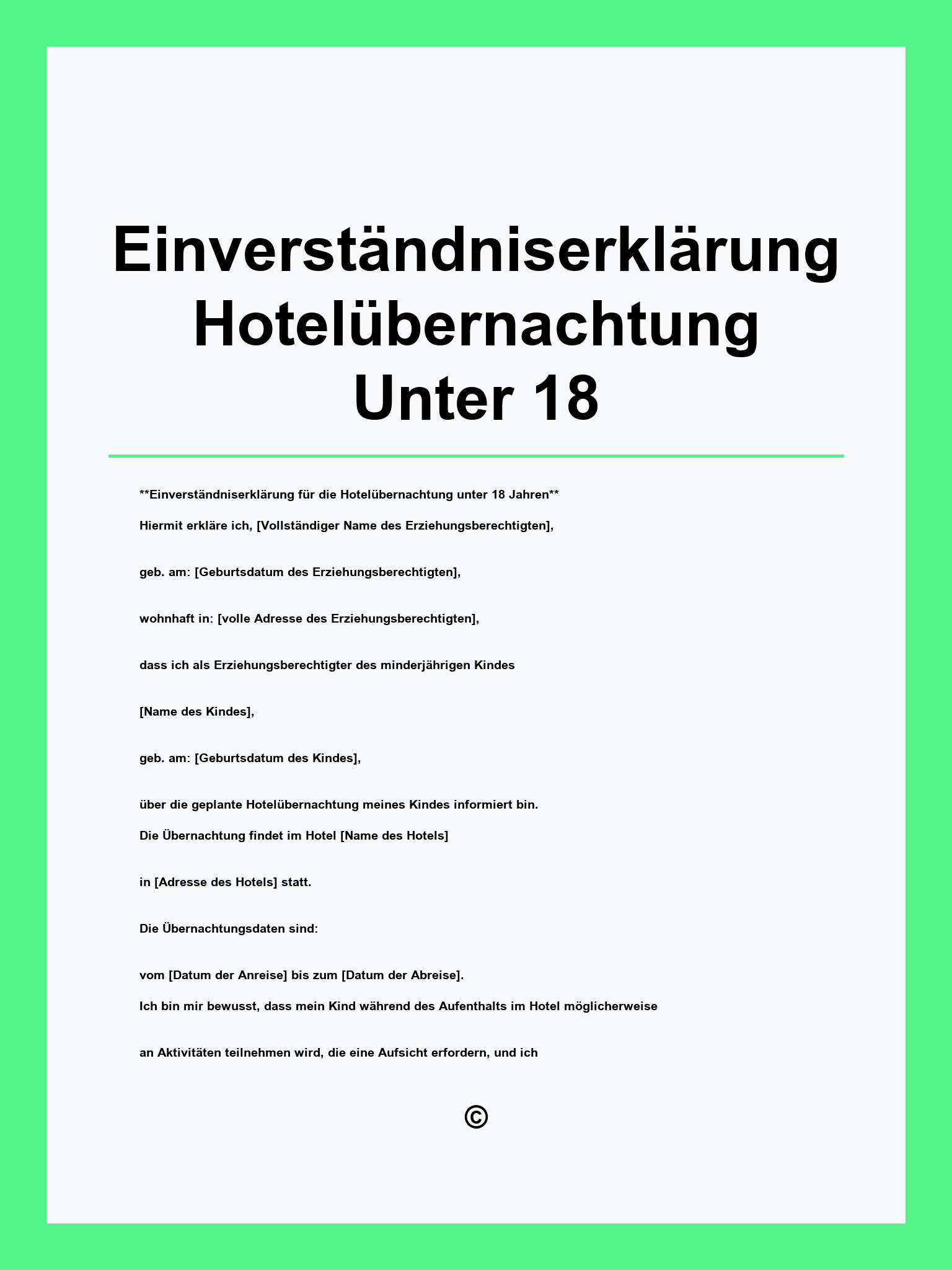 Einverständniserklärung Hotelübernachtung Unter 18