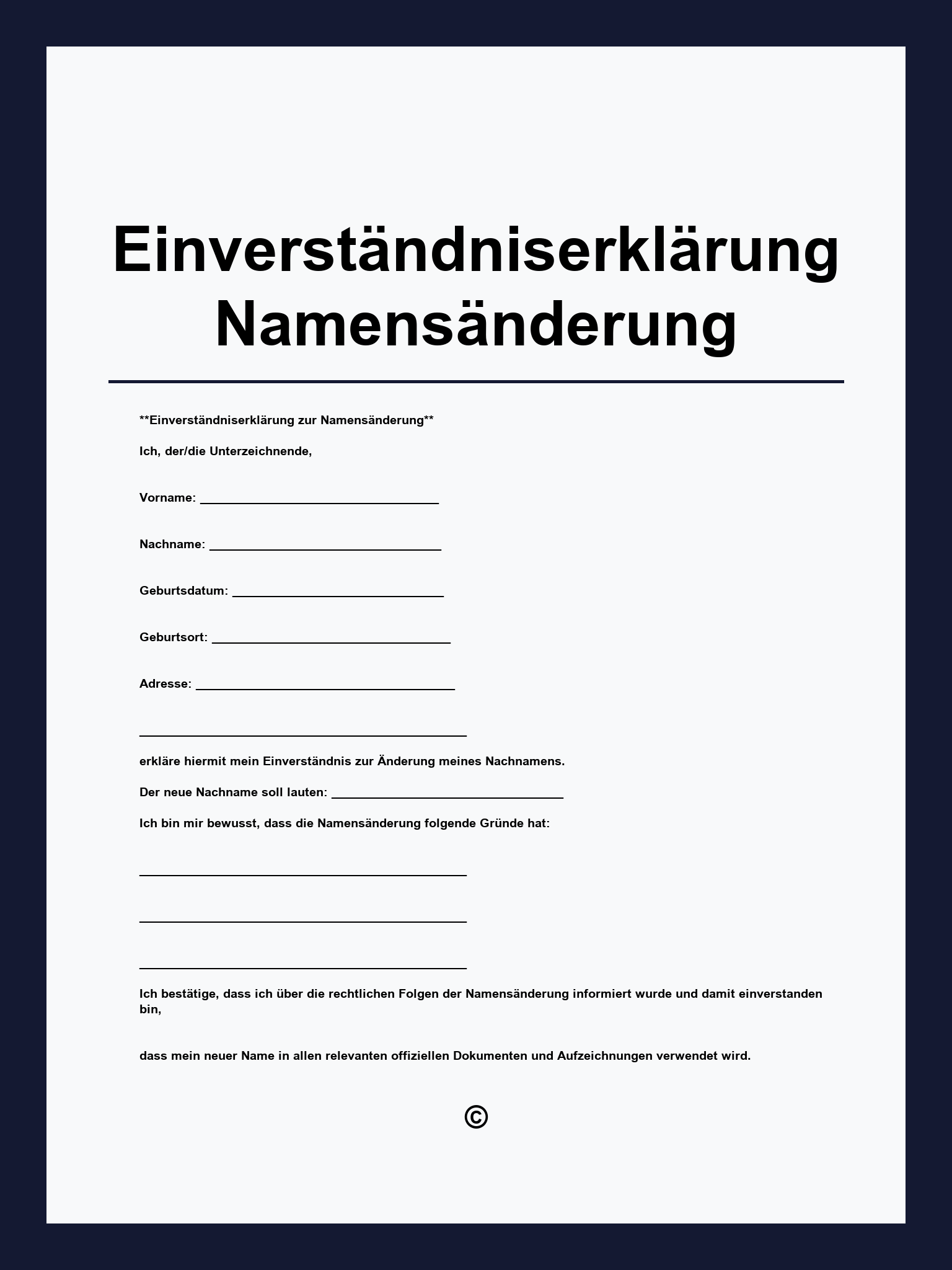 Einverständniserklärung Namensänderung Vorlage