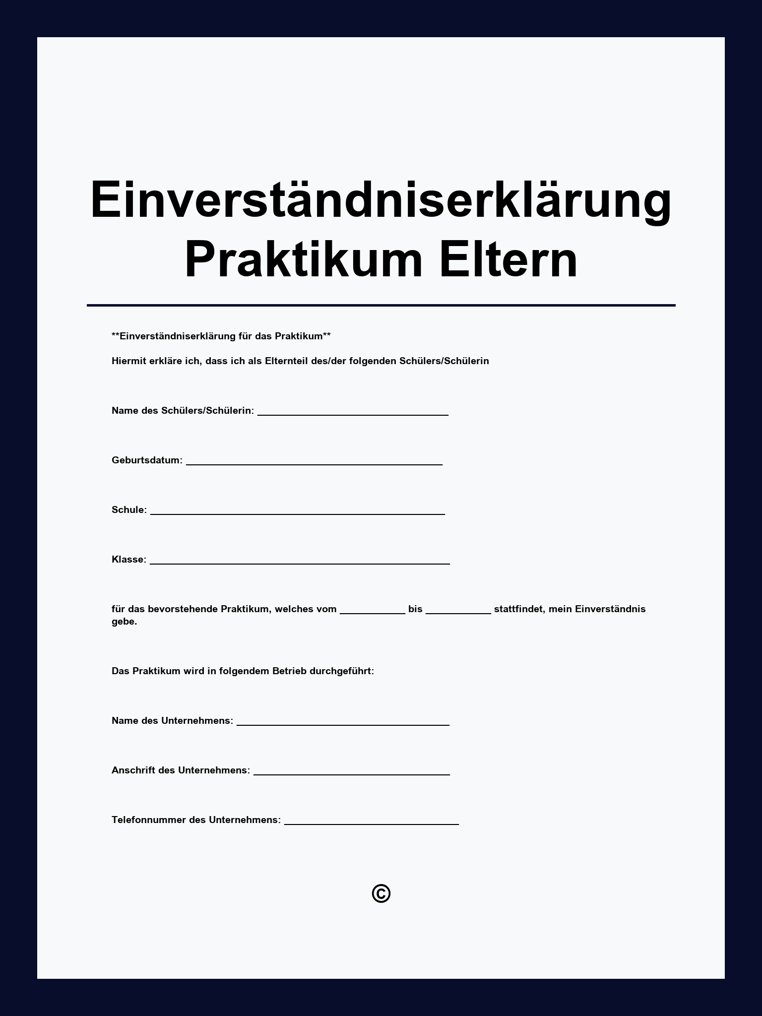 Einverständniserklärung Praktikum Eltern