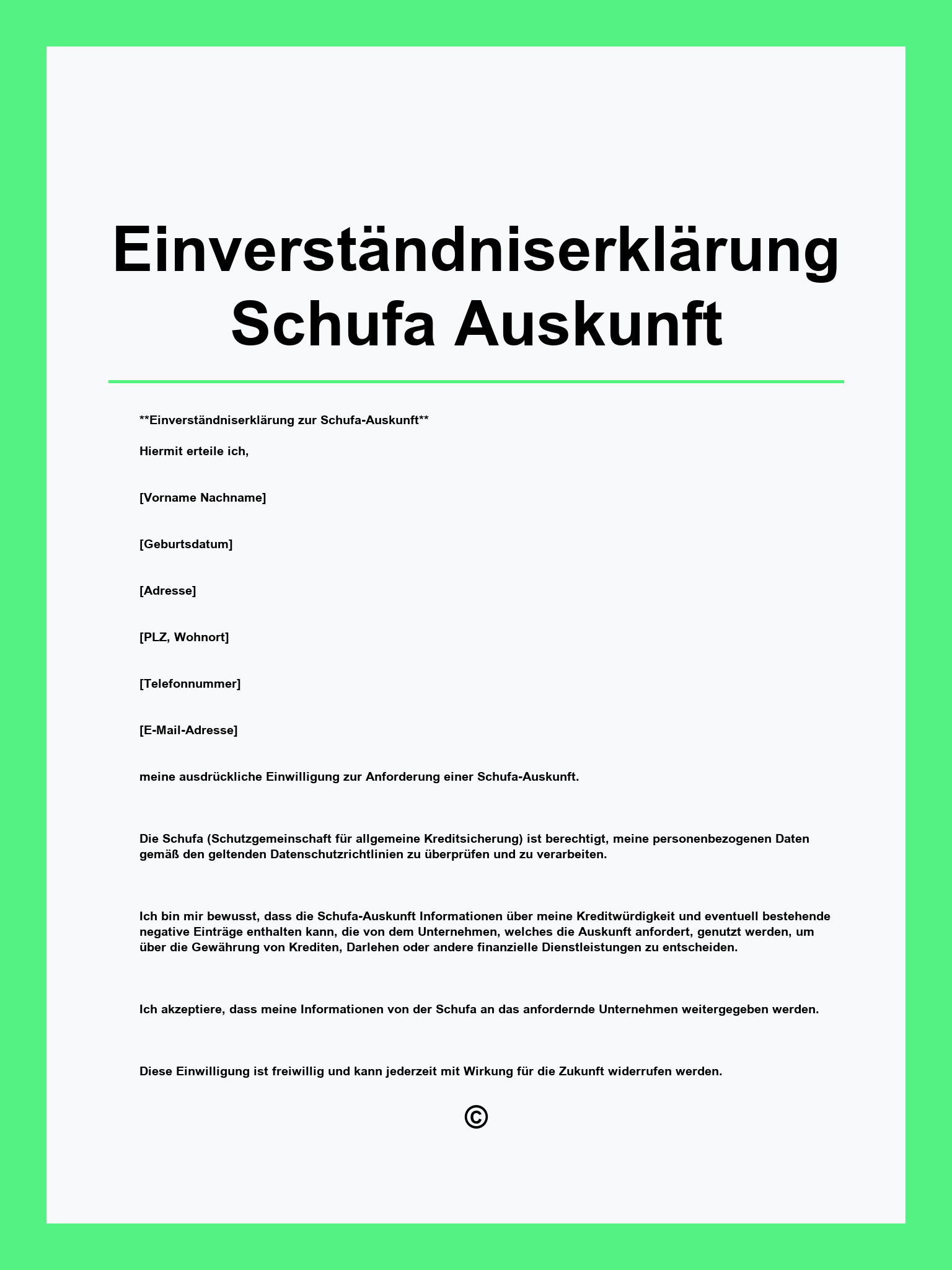 Einverständniserklärung Schufa Auskunft