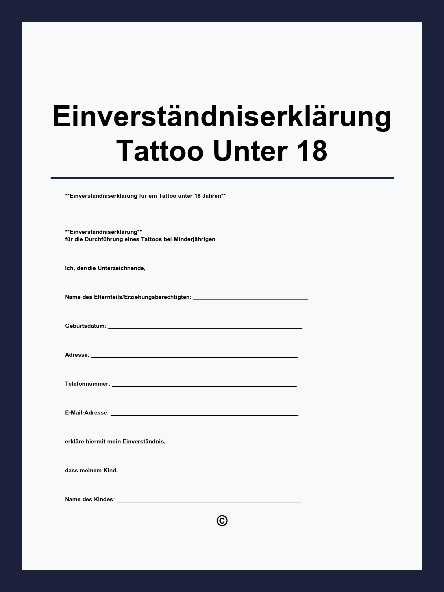 Einverständniserklärung Tattoo Unter 18 Vorlage