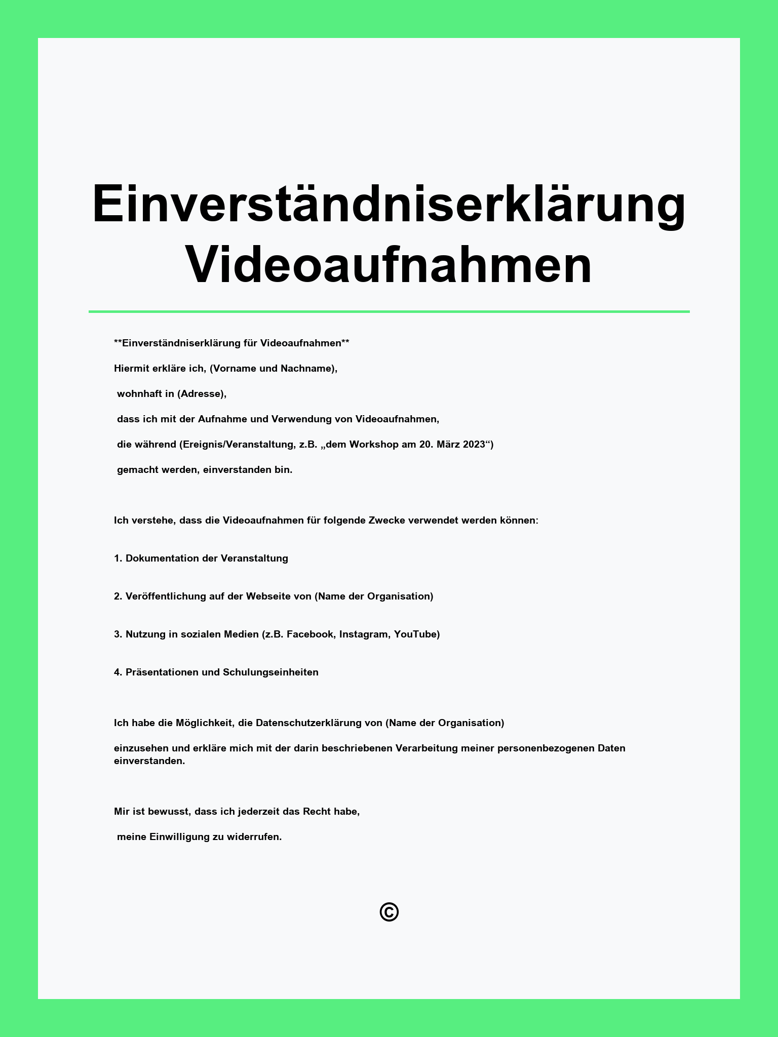 Einverständniserklärung Videoaufnahmen Muster