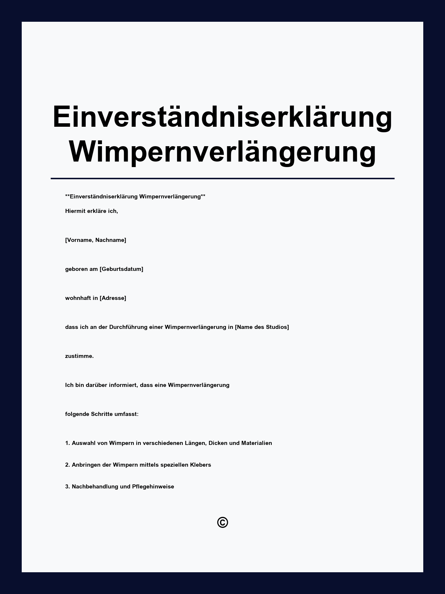 Einverständniserklärung Wimpernverlängerung Vorlage