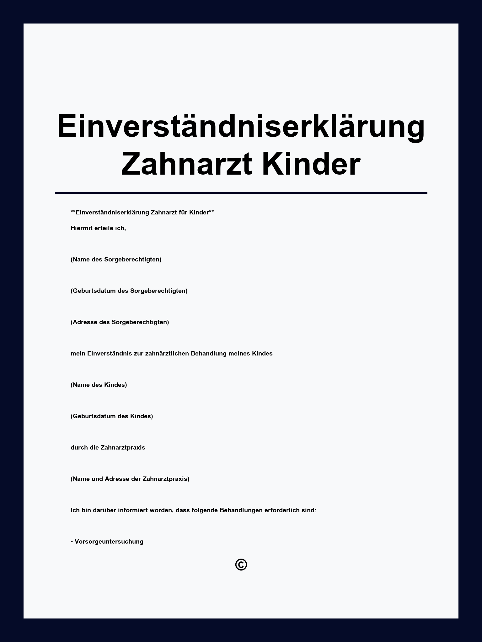 Einverständniserklärung Zahnarzt Kinder Muster