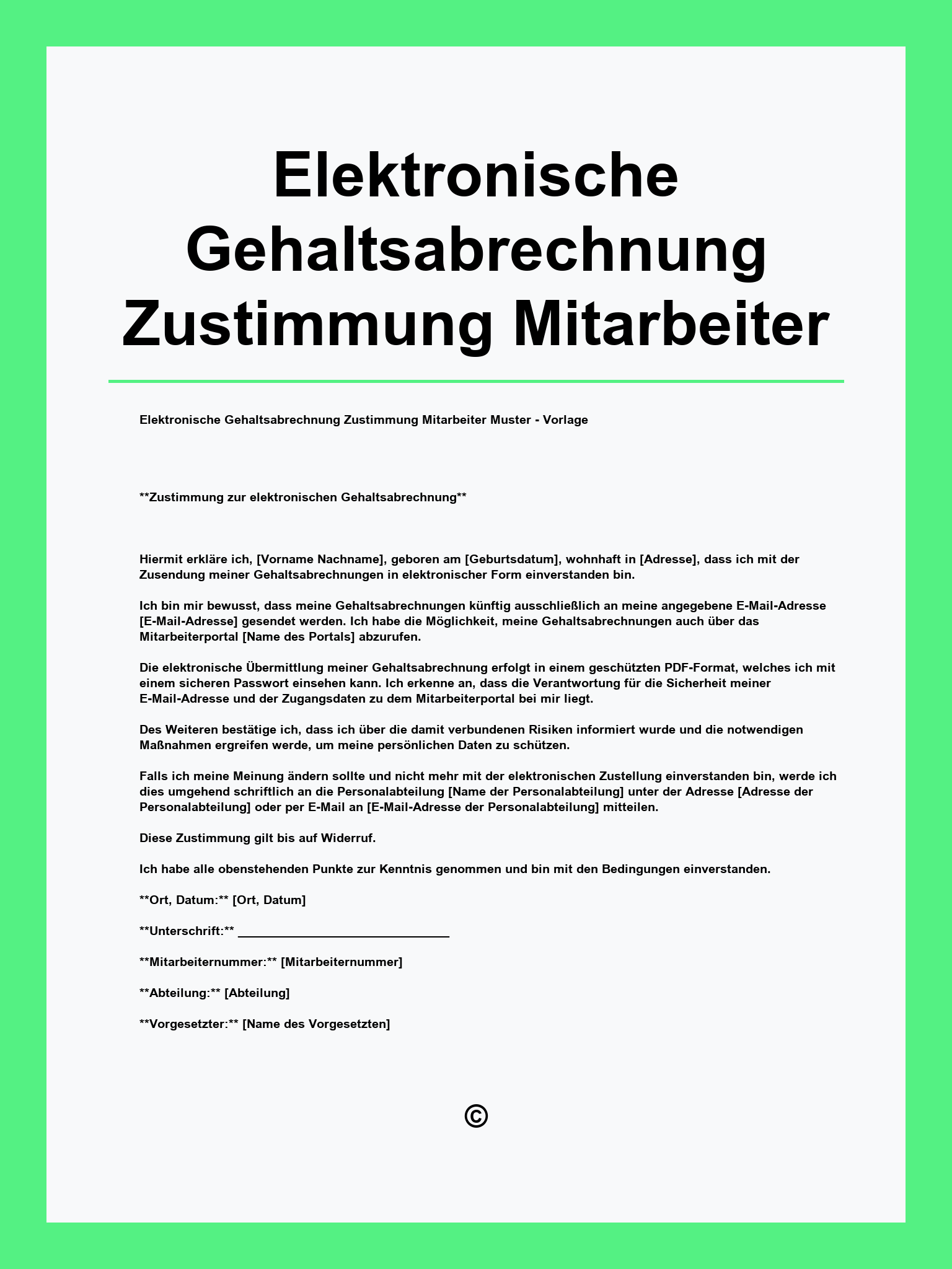 Elektronische Gehaltsabrechnung Zustimmung Mitarbeiter Muster