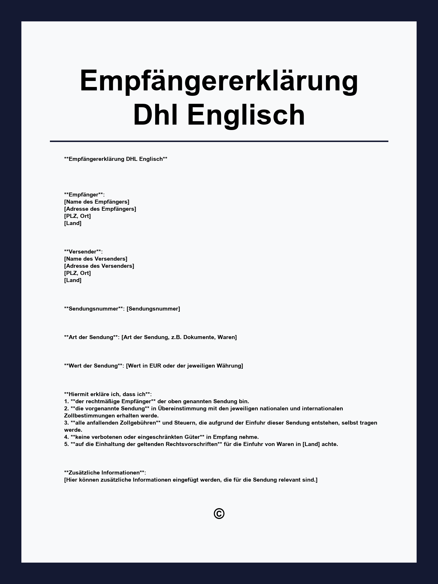 Empfängererklärung Dhl Englisch
