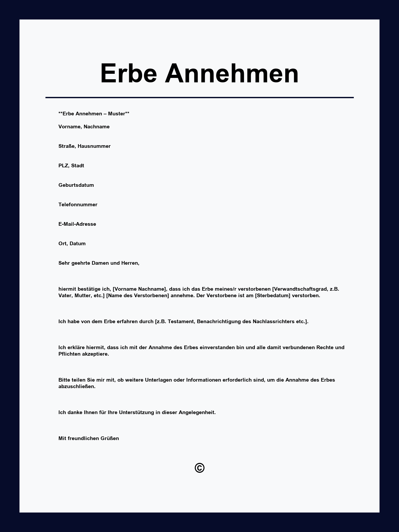 Erbe Annehmen Vordruck