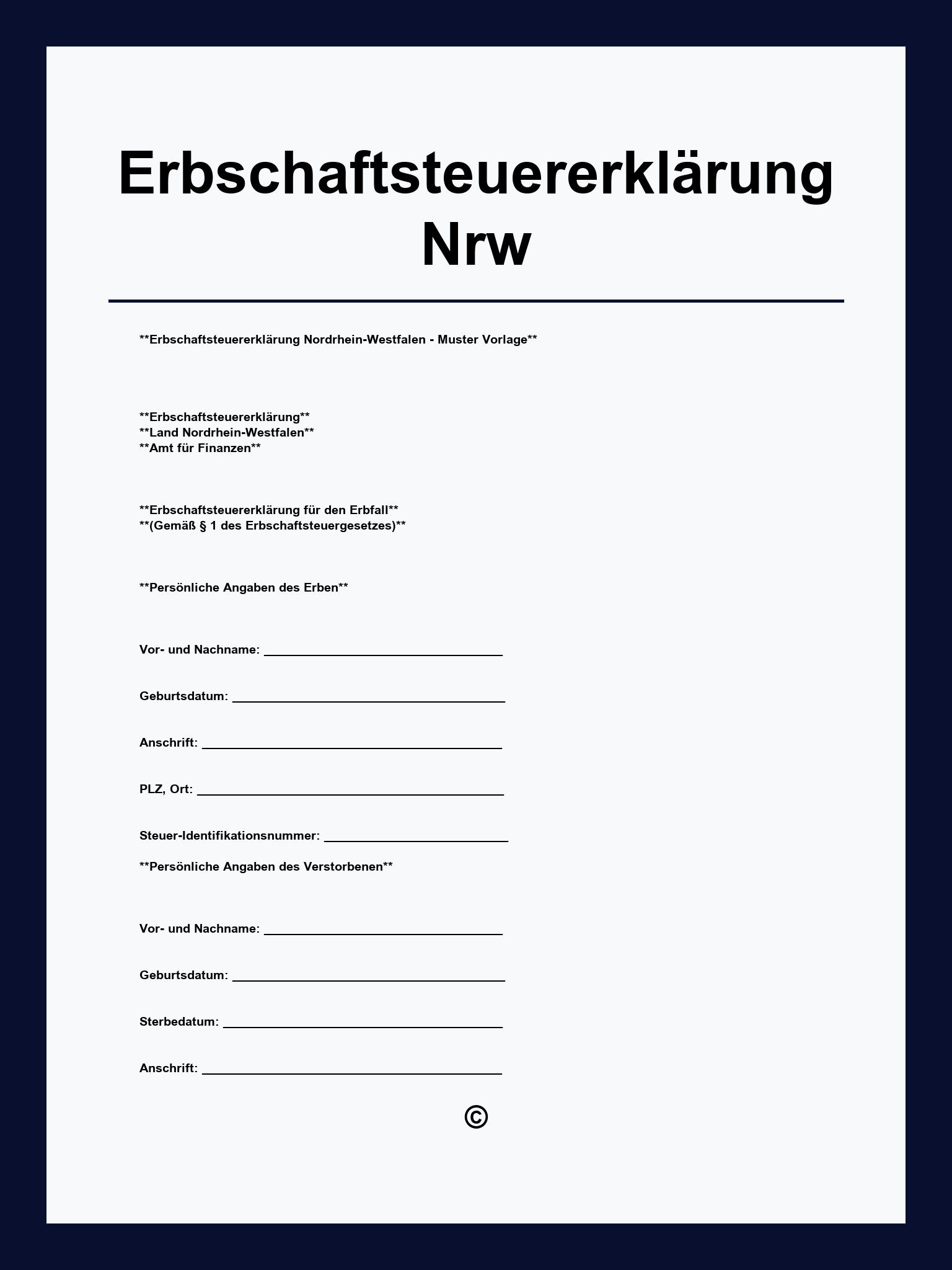 Erbschaftsteuererklärung Formular Nrw