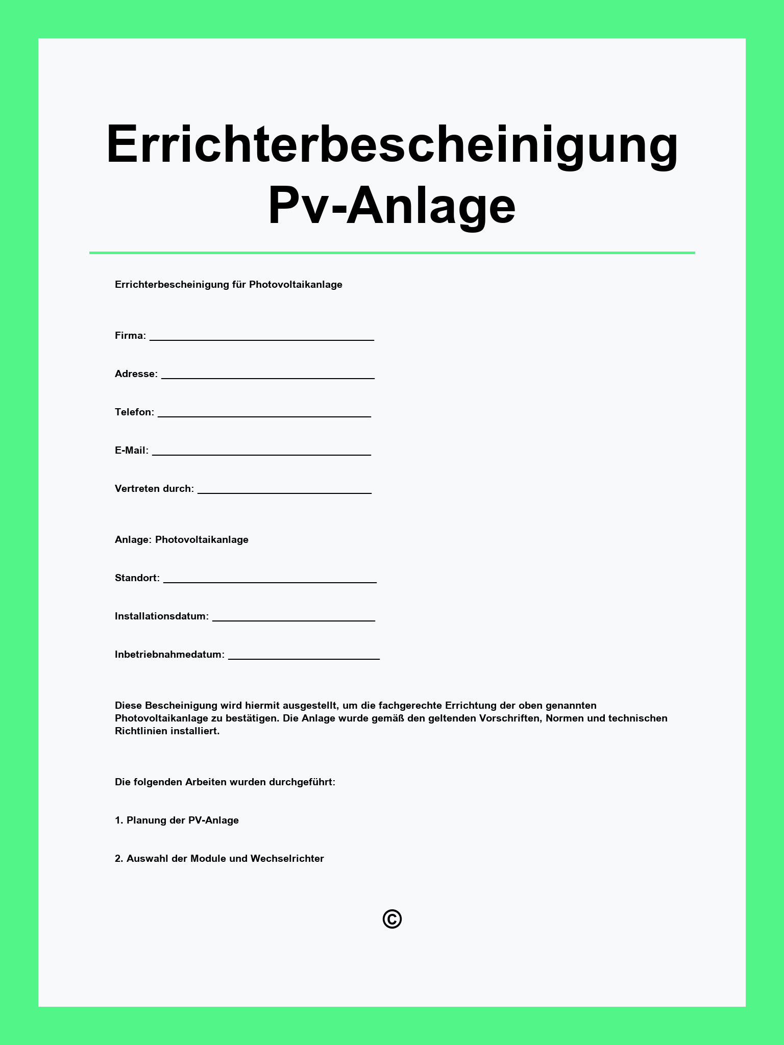 Errichterbescheinigung Pv-Anlage Muster