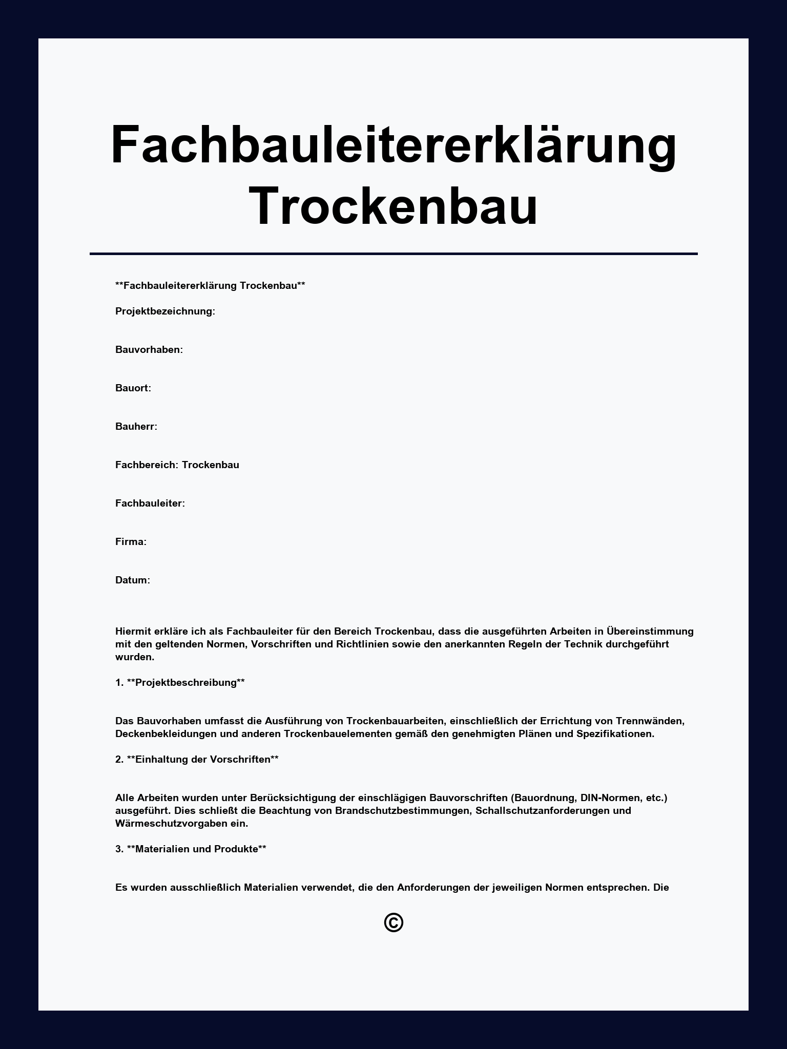 Fachbauleitererklärung Trockenbau