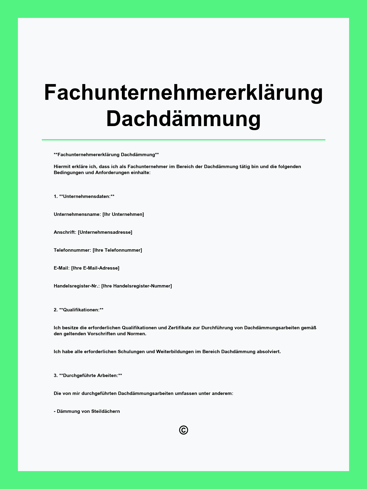 Fachunternehmererklärung Dachdämmung
