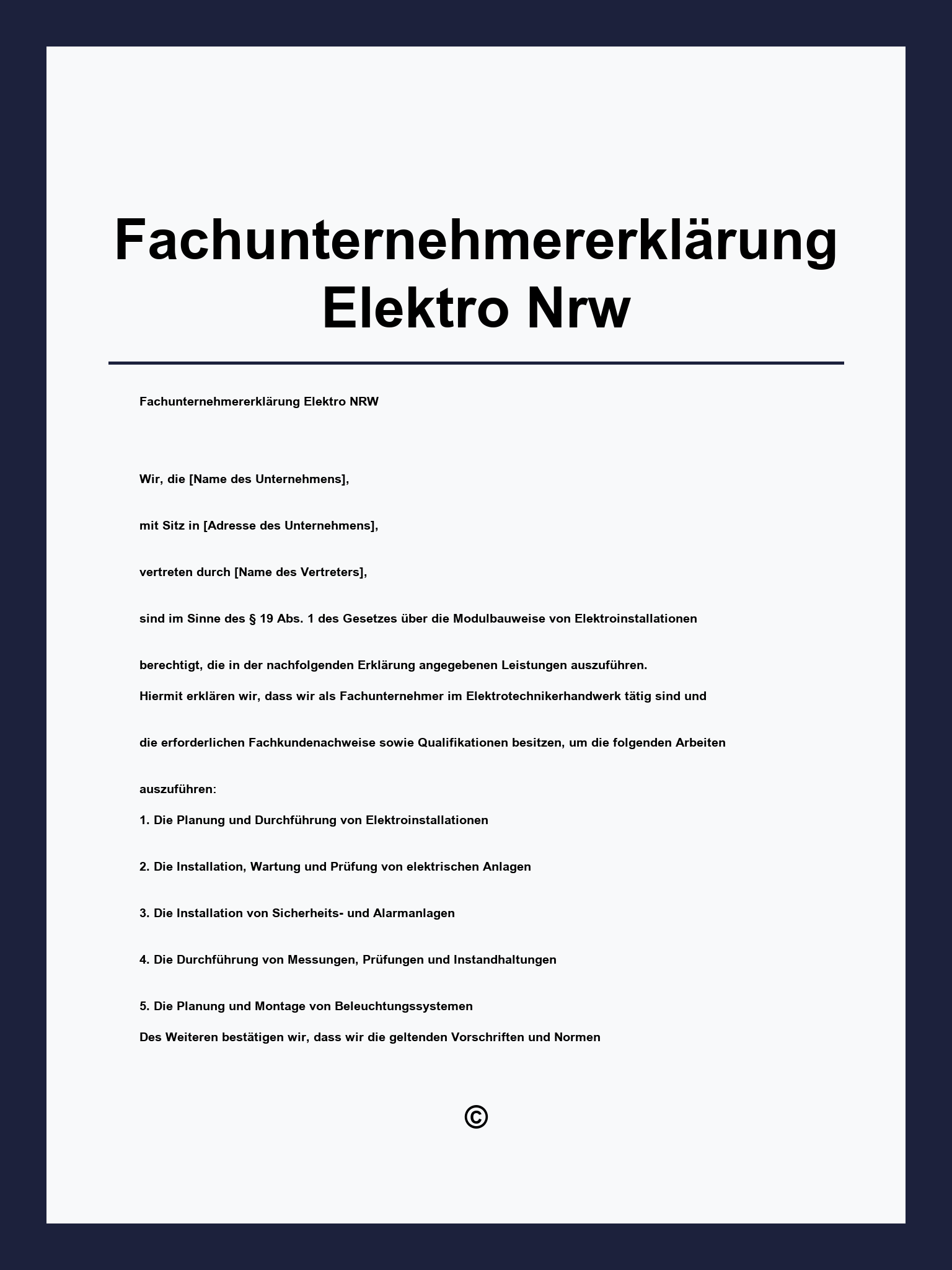 Fachunternehmererklärung Elektro Nrw