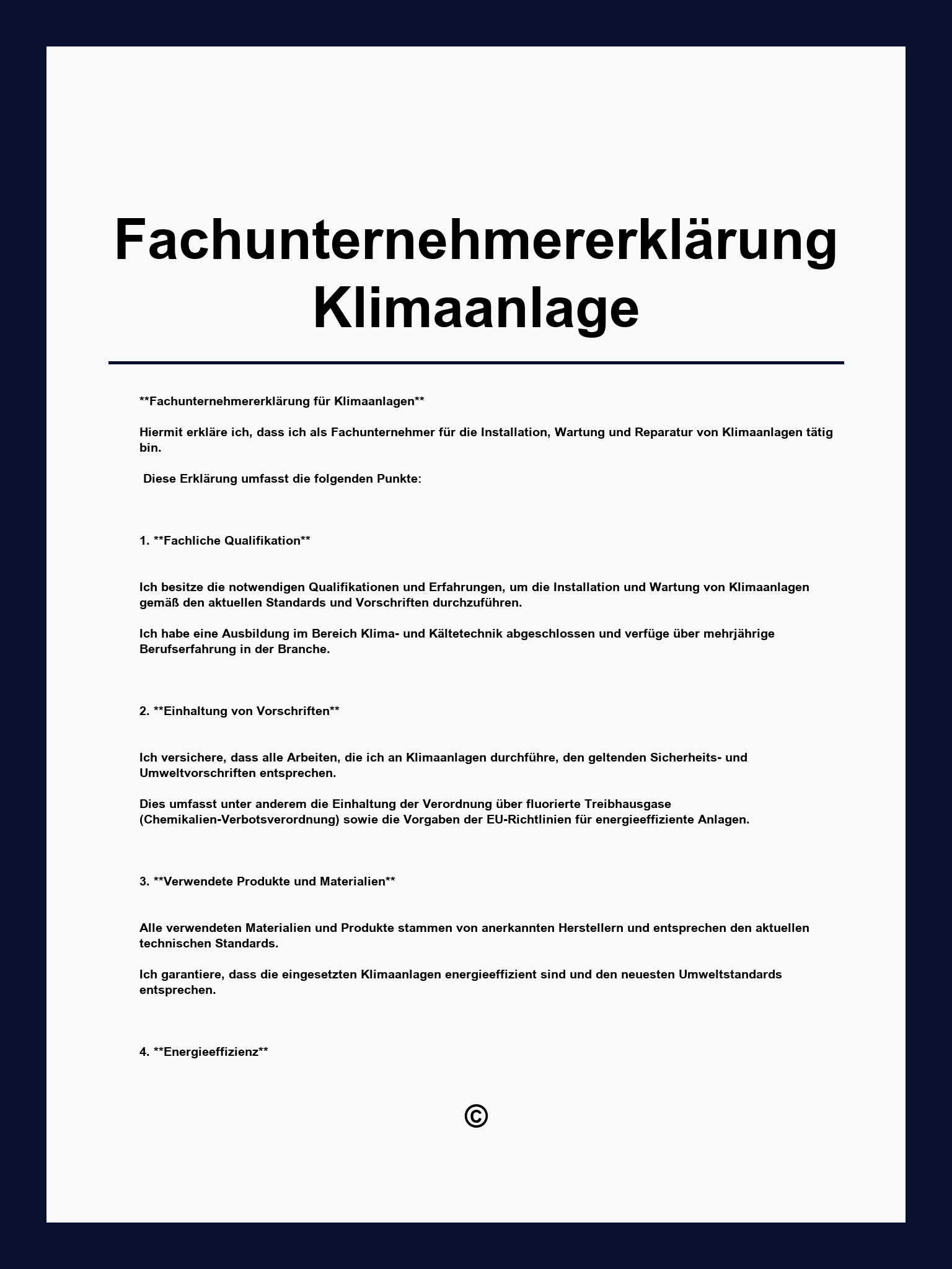 Fachunternehmererklärung Klimaanlage