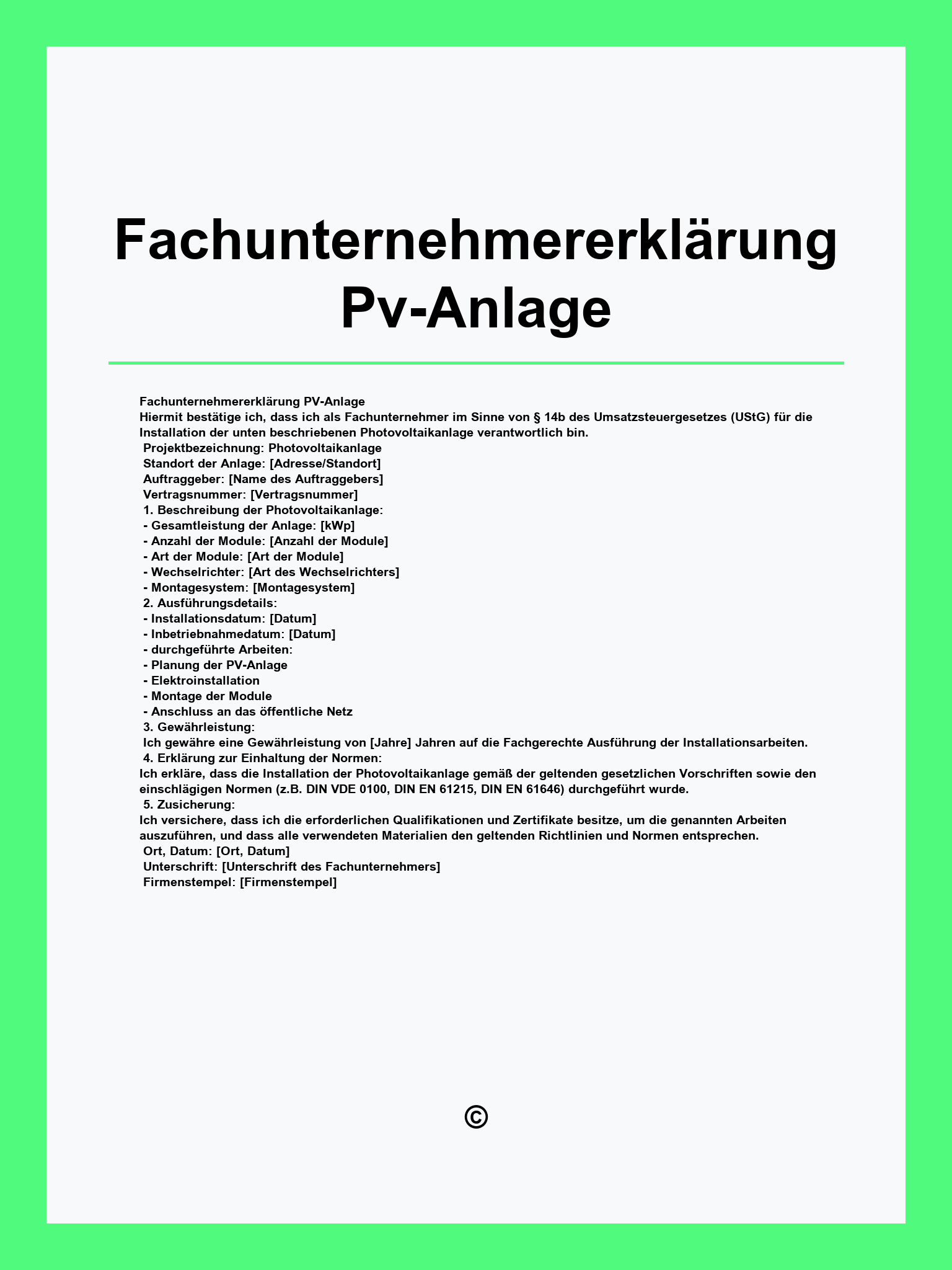 Fachunternehmererklärung Pv-Anlage Muster