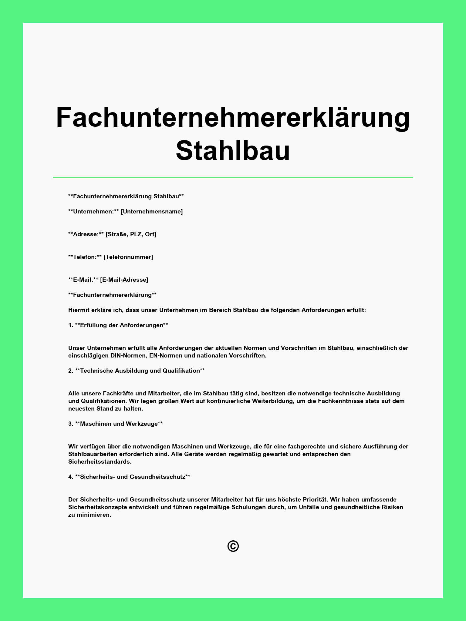 Fachunternehmererklärung Stahlbau