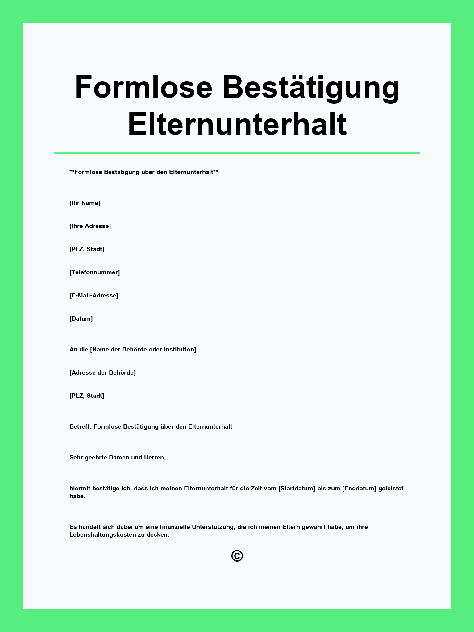 Formlose Bestätigung Elternunterhalt