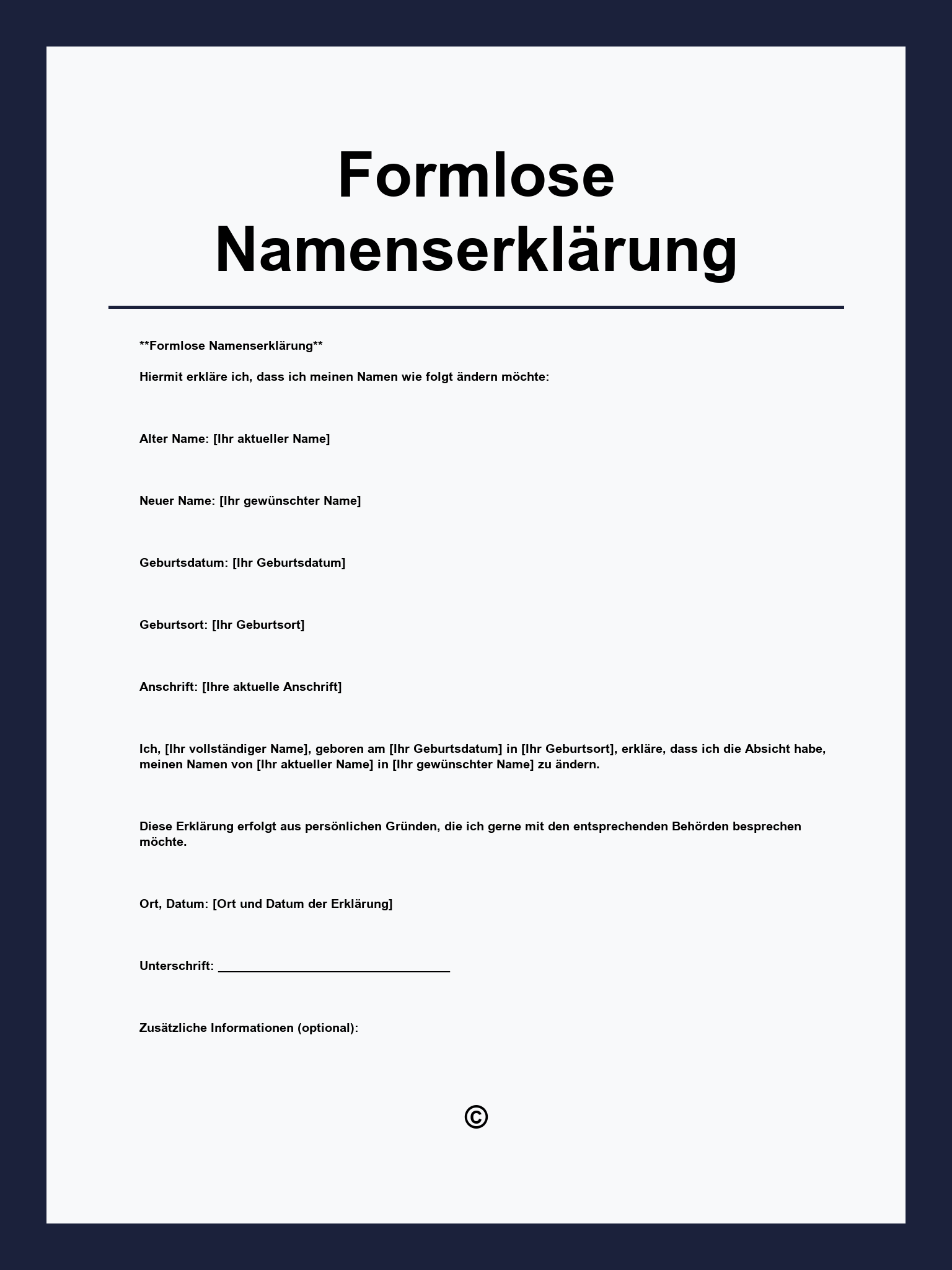 Formlose Namenserklärung Muster