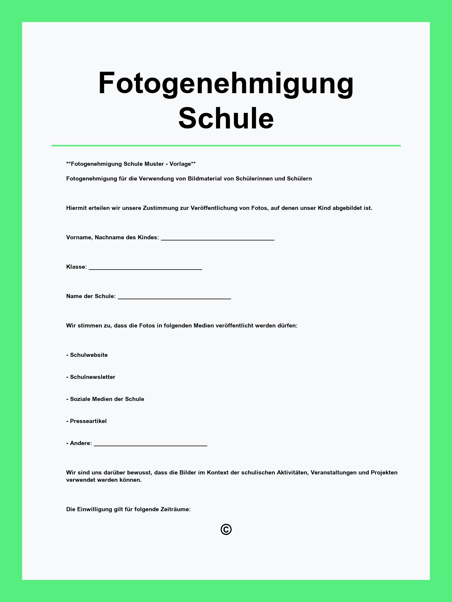 Fotogenehmigung Vorlage Schule