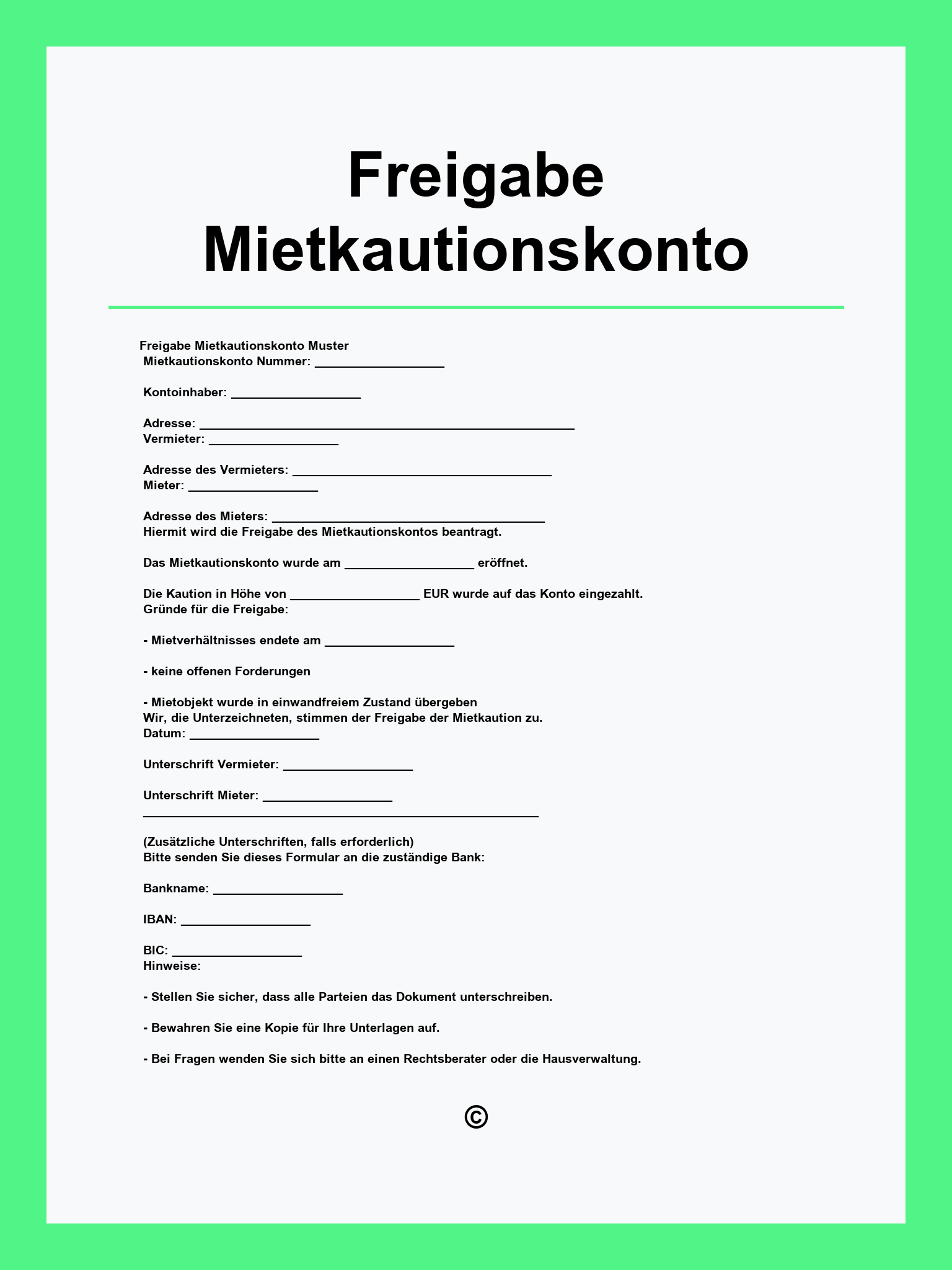 Freigabe Mietkautionskonto Vorlage