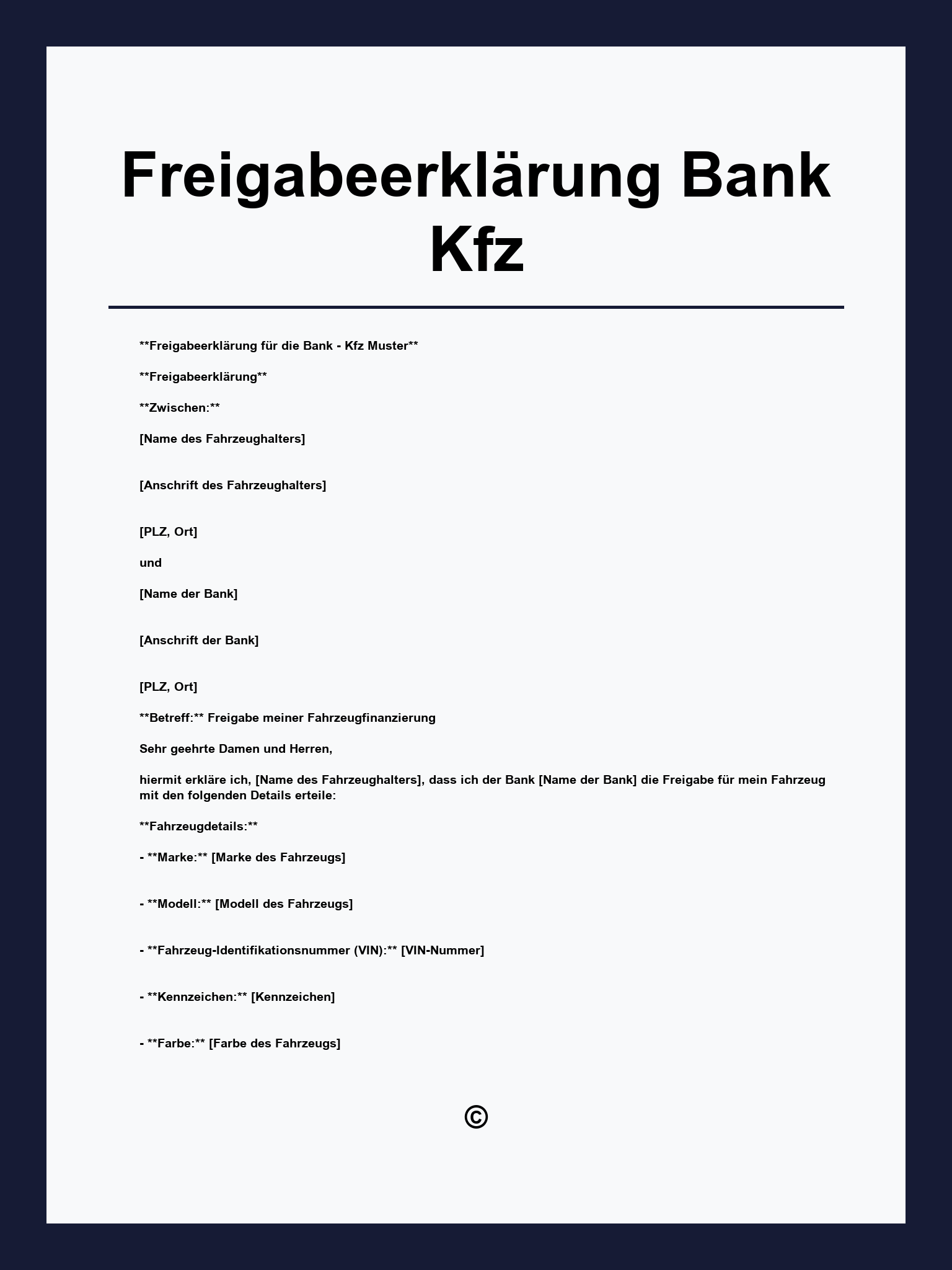 Freigabeerklärung Bank Kfz Muster