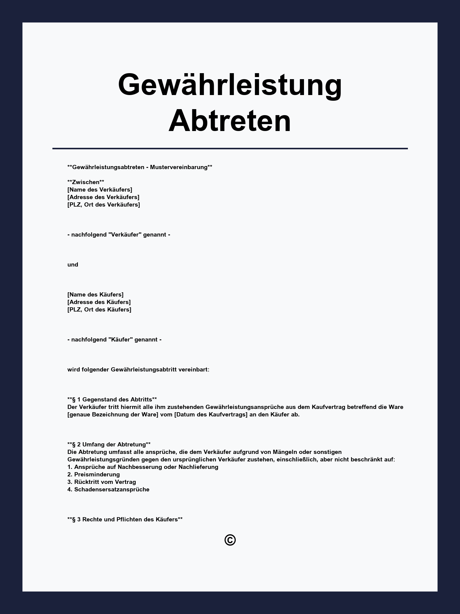 Gewährleistung Abtreten Vorlage