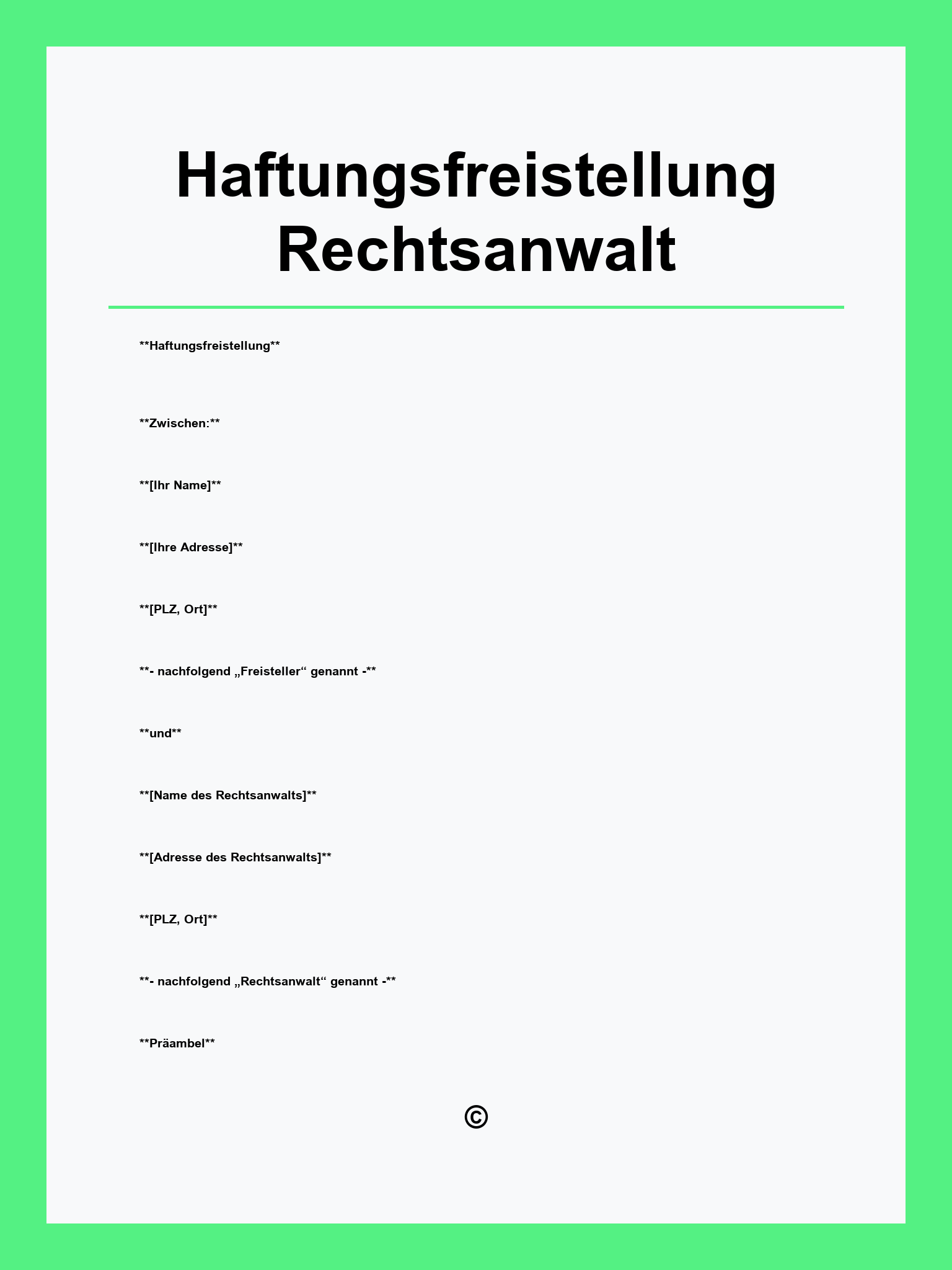Haftungsfreistellung Muster Rechtsanwalt