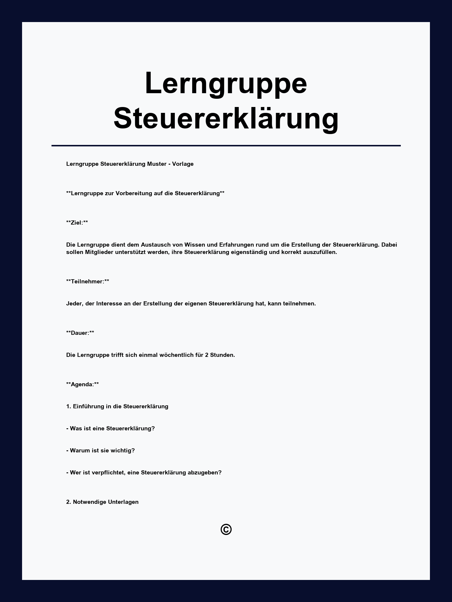 Lerngruppe Steuererklärung Vorlage