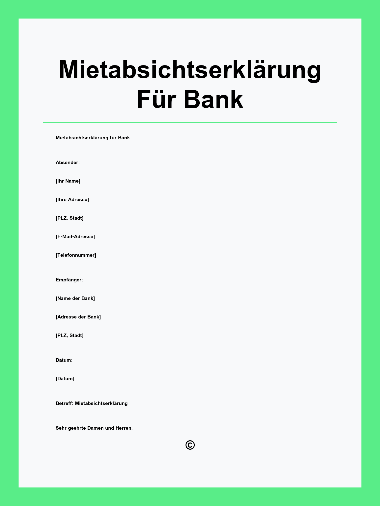 Mietabsichtserklärung Für Bank