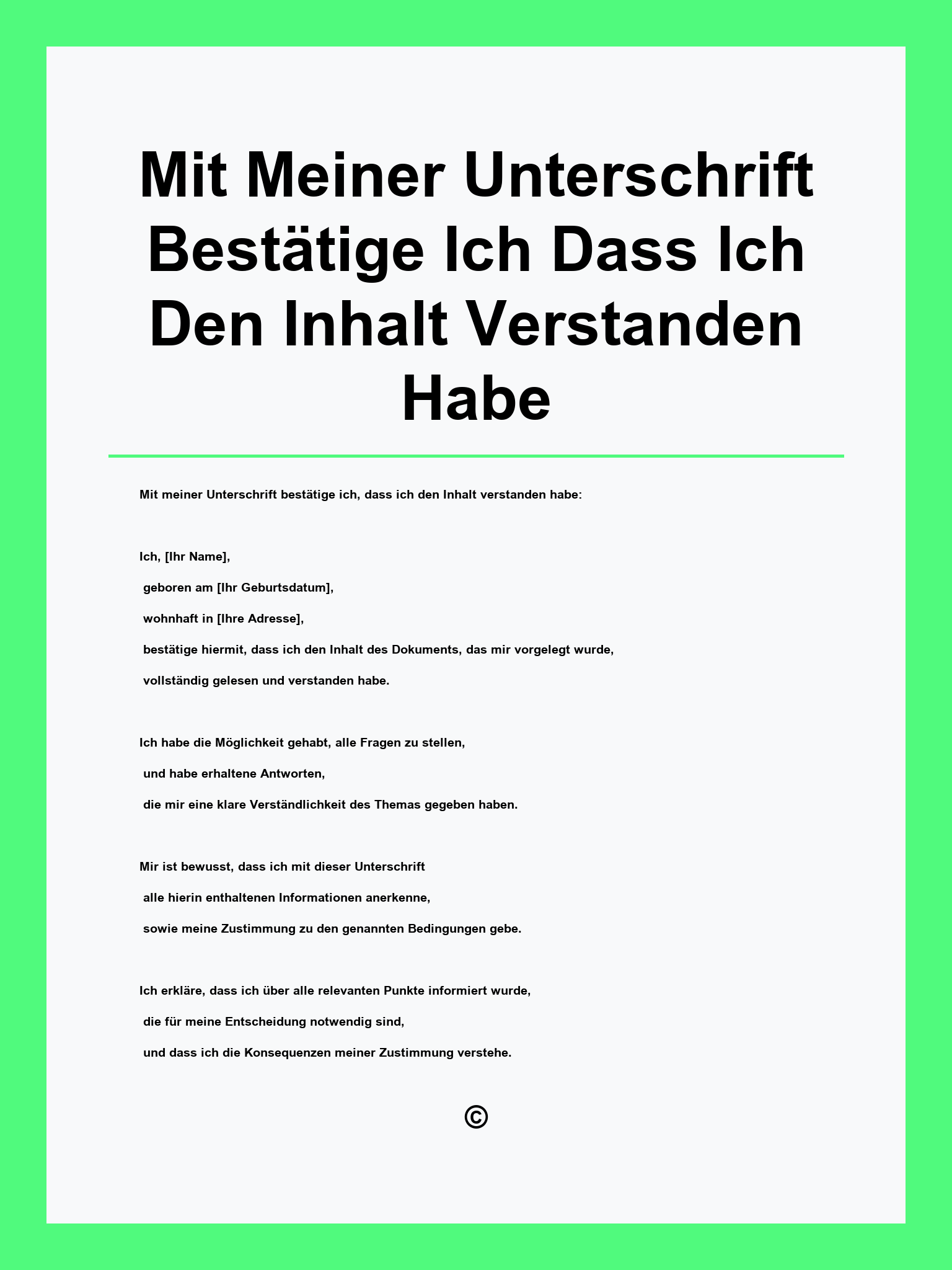 Mit Meiner Unterschrift Bestätige Ich Dass Ich Den Inhalt Verstanden Habe